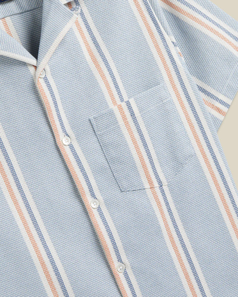 Portuguese Flannel - Radi in Blue and Terracotta Piquet Stripe - Image 3