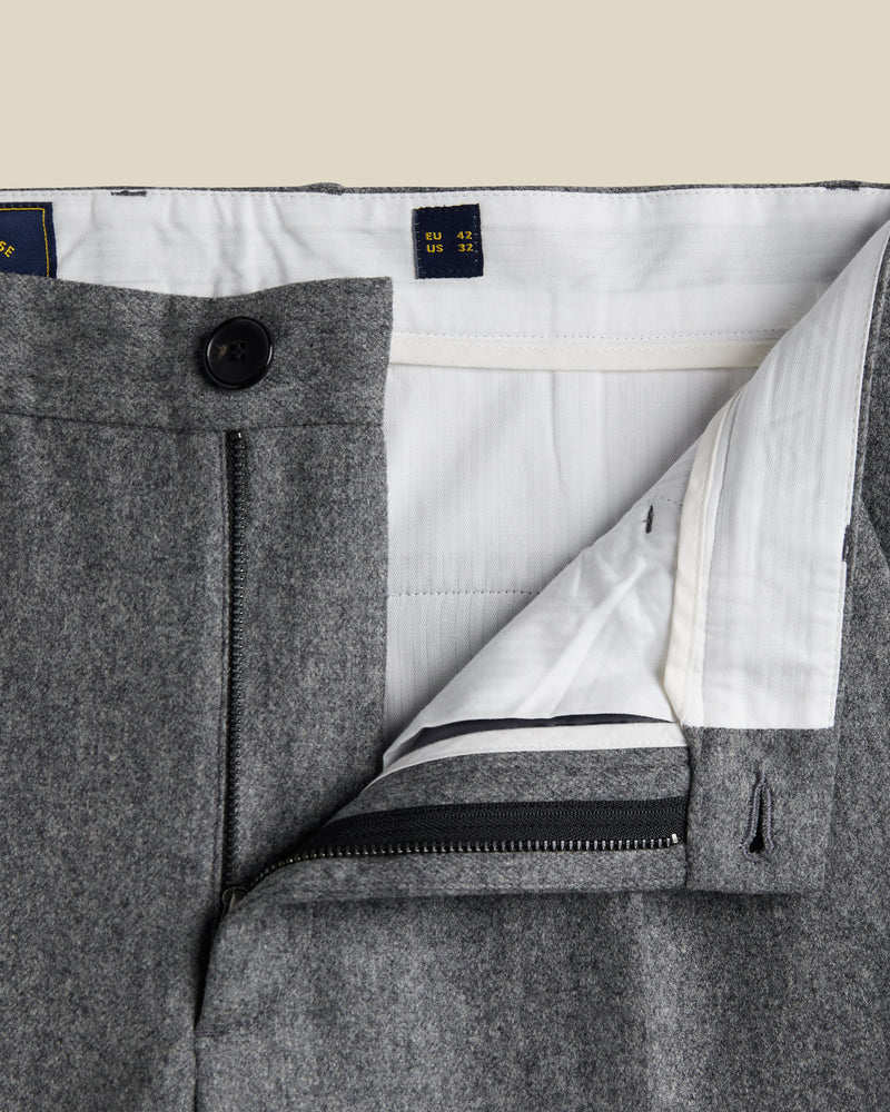Portuguese Flannel - Single Pleat Trousers in Grey Wool - Image 3
