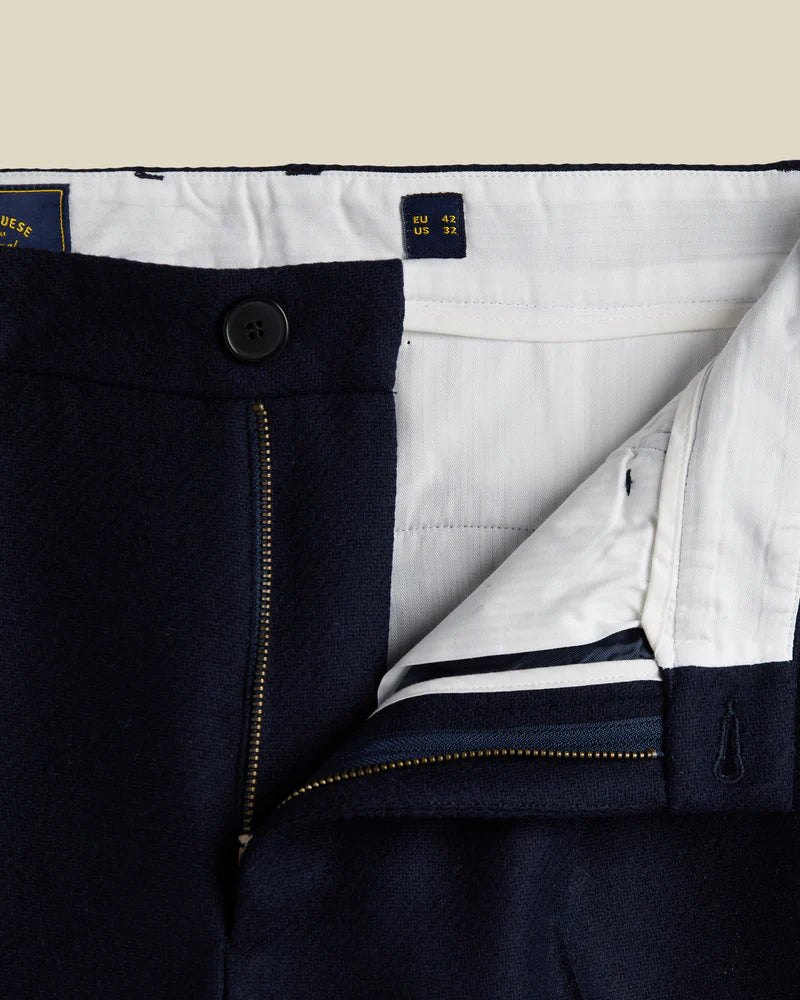 Portuguese Flannel - Single Pleat Trousers in Navy Wool - Image 3