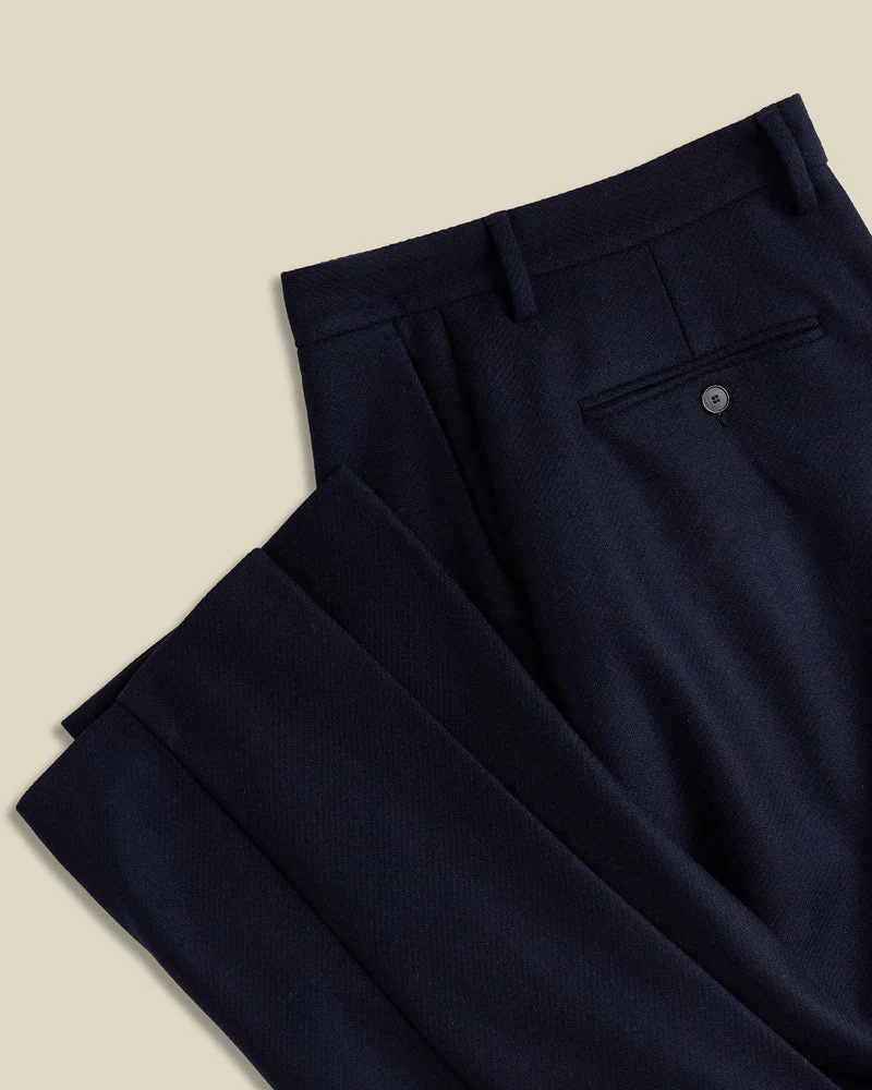 Portuguese Flannel - Single Pleat Trousers in Navy Wool - Image 4