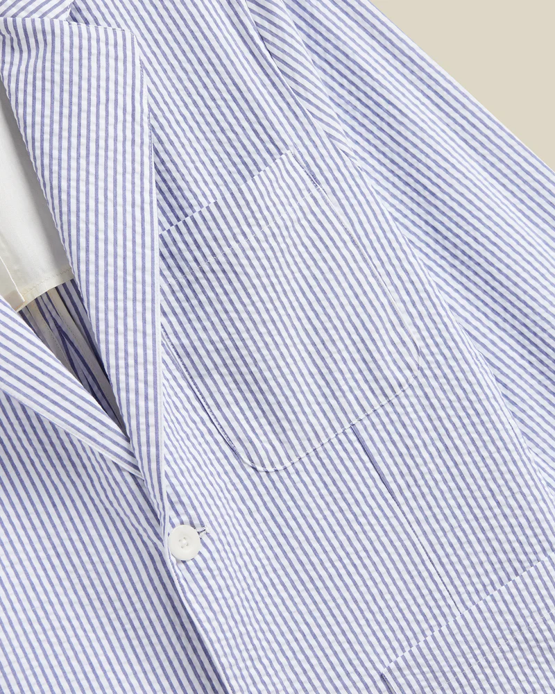 Portuguese Foannel - Atlantico Blazer in Blue and White Seersucker Stripe - Image 3