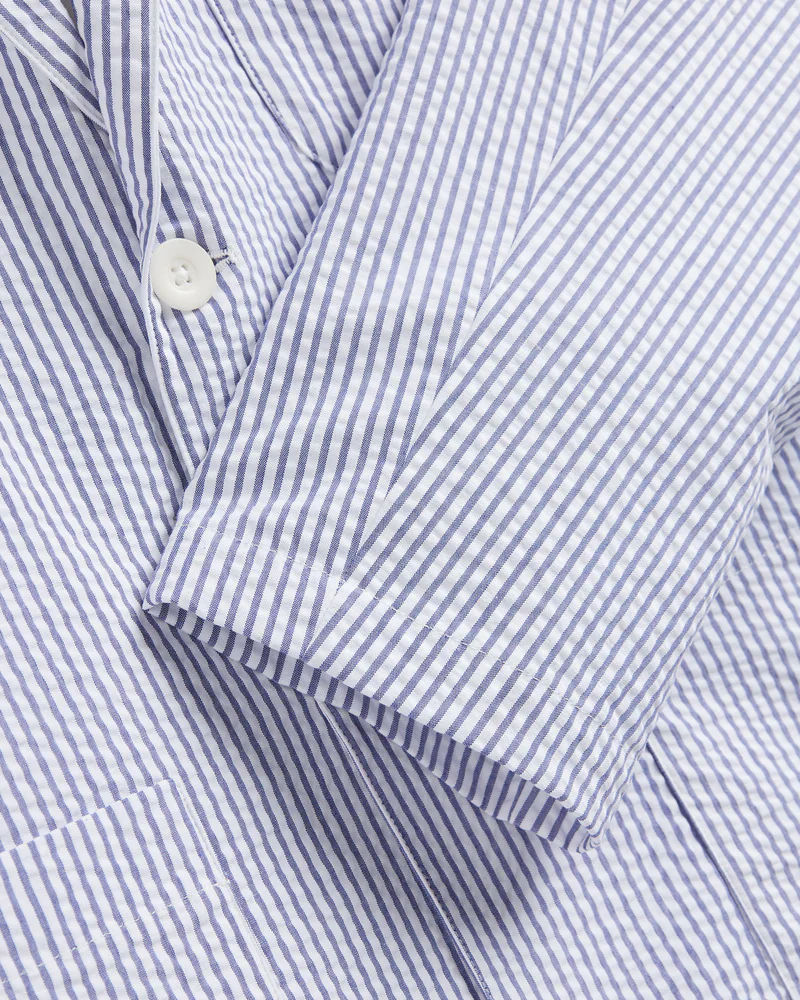 Portuguese Foannel - Atlantico Blazer in Blue and White Seersucker Stripe - Image 4