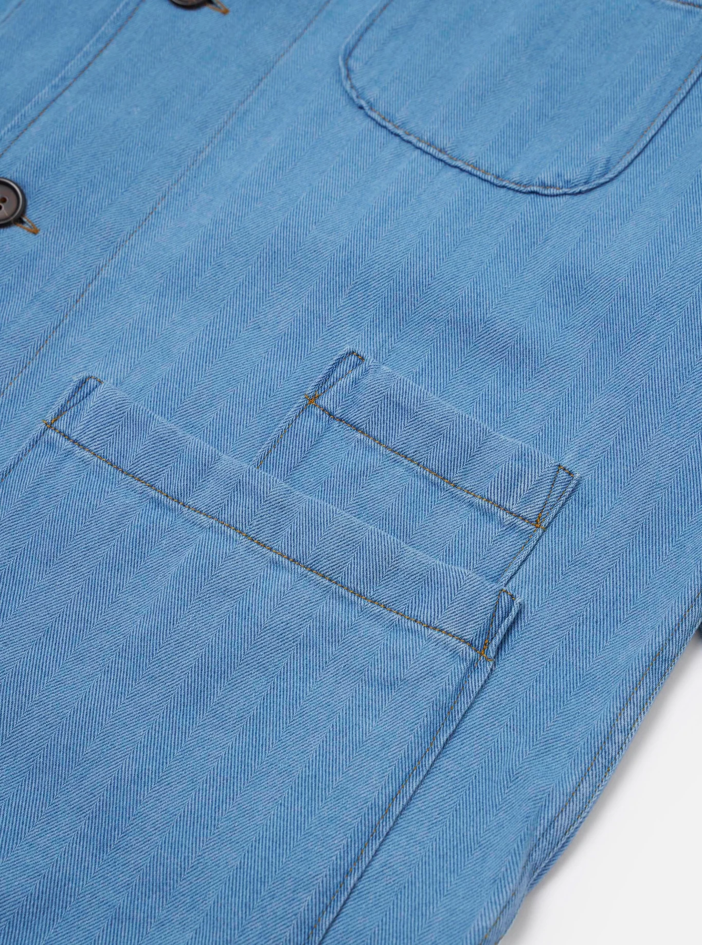 Universal Works - Bakers Overshirt Washed Indigo Recycled Herringbone - Image 3