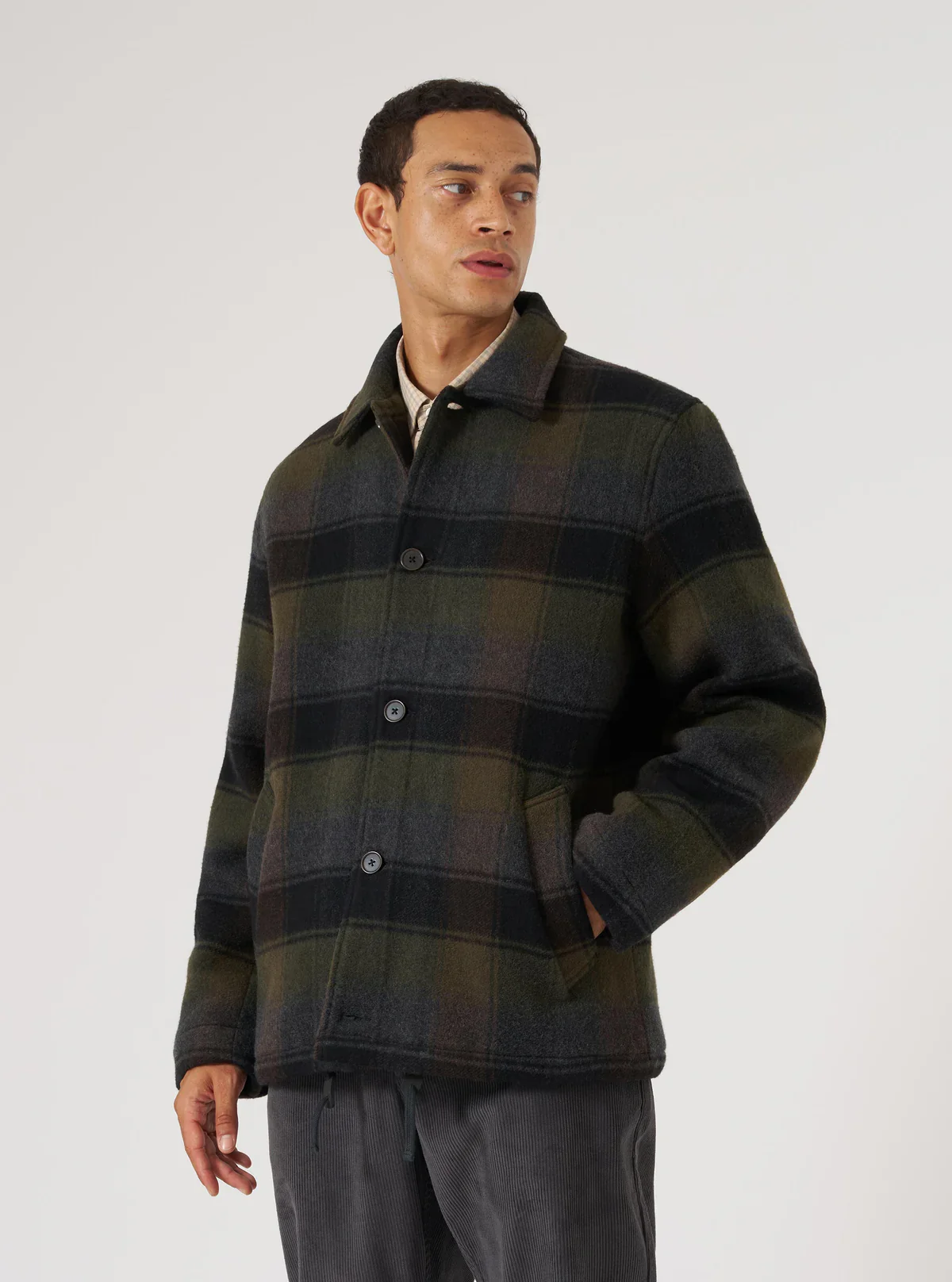 Universal Works - Berlin Wool Check Wayfarer Jacket in Black/Brown - Image 7