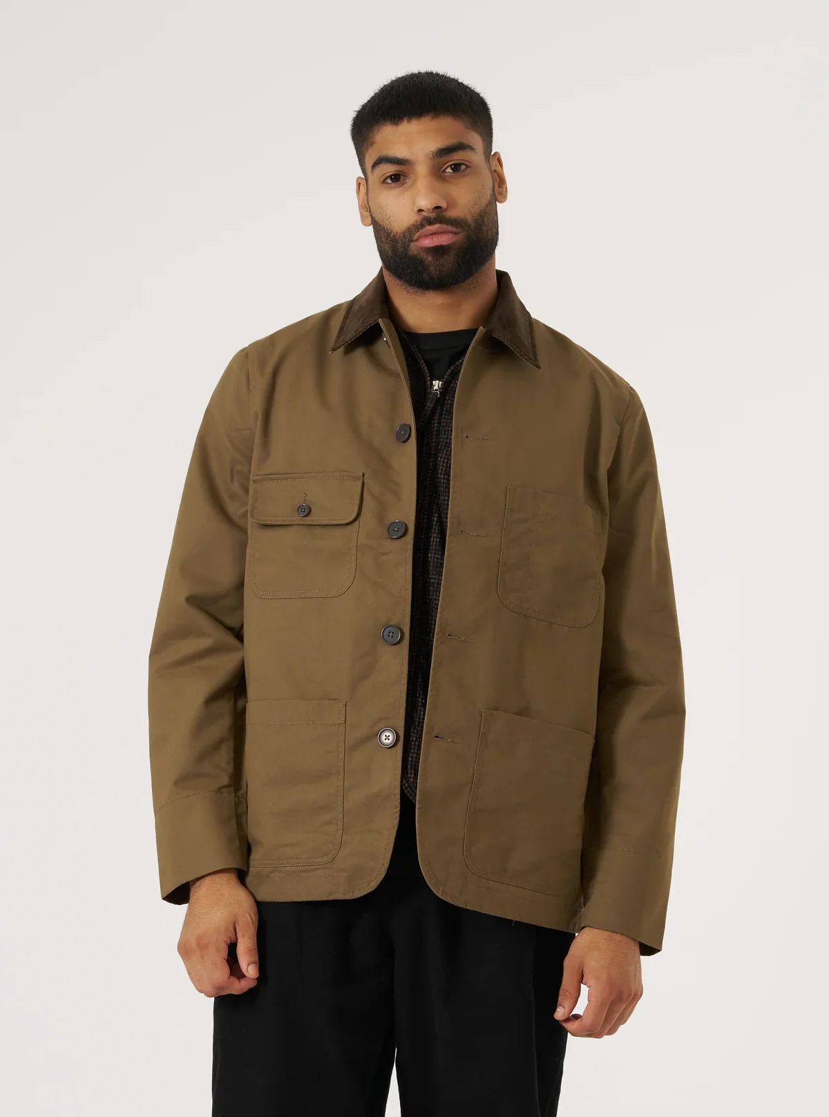 Universal Works - Brushed Polytech Merchant Jacket in Khaki - Image 7
