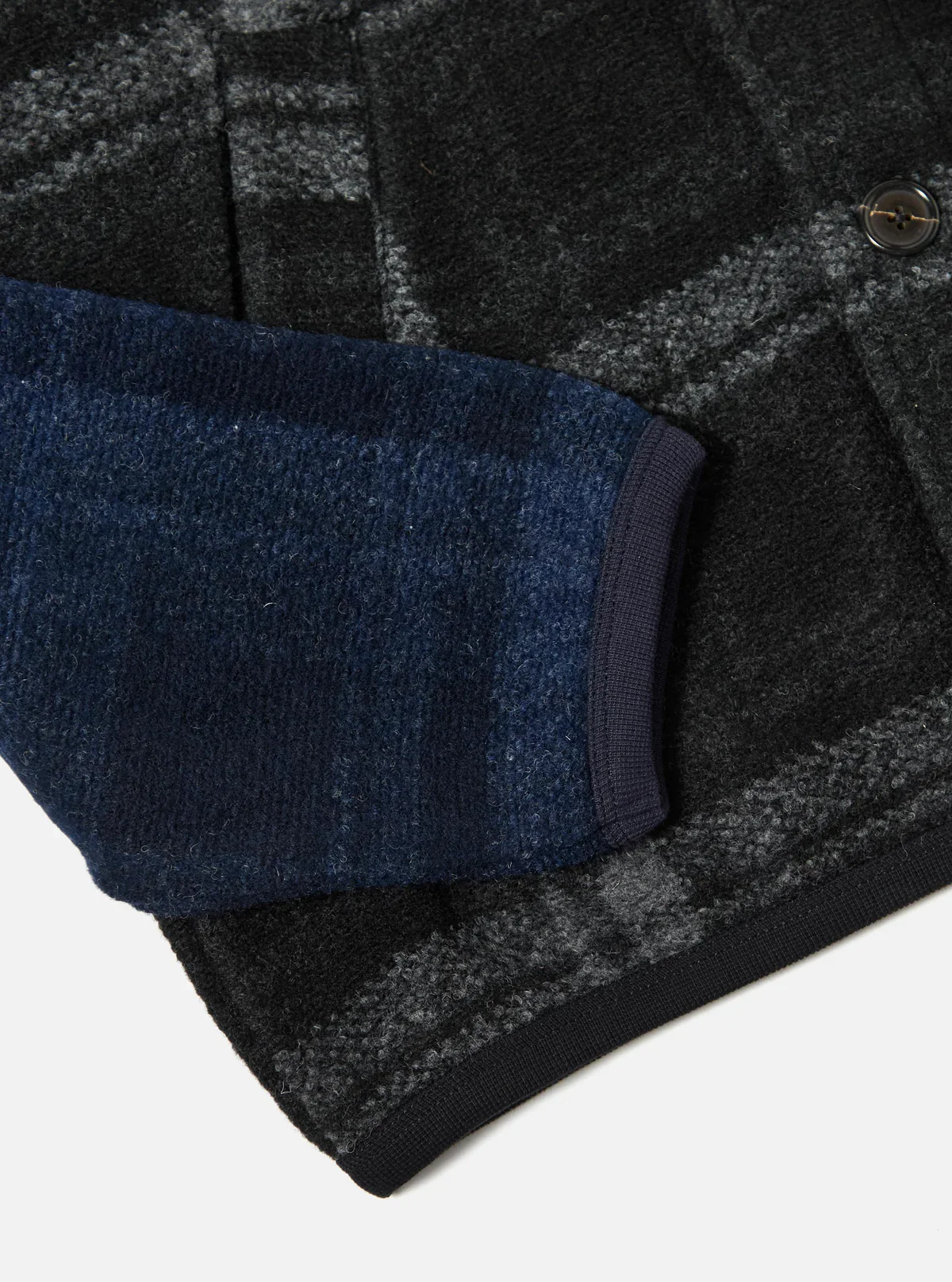 Universal Works - Button Front Bomber in Grey Moh Check Fleece - Image 5