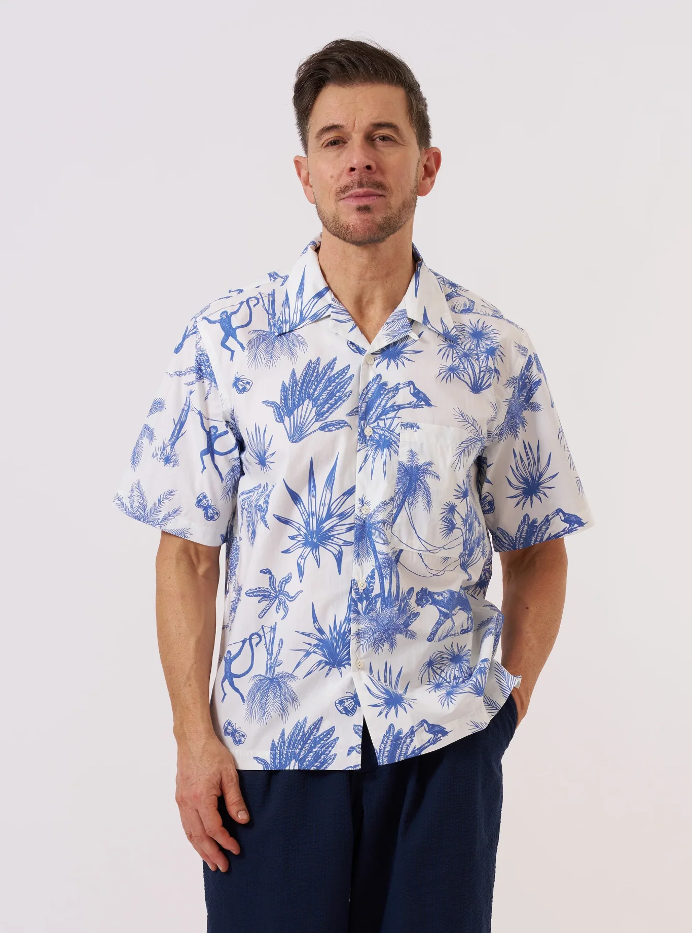 Universal Works - Camp Shirt in White Jungle Toile Poplin - Image 4