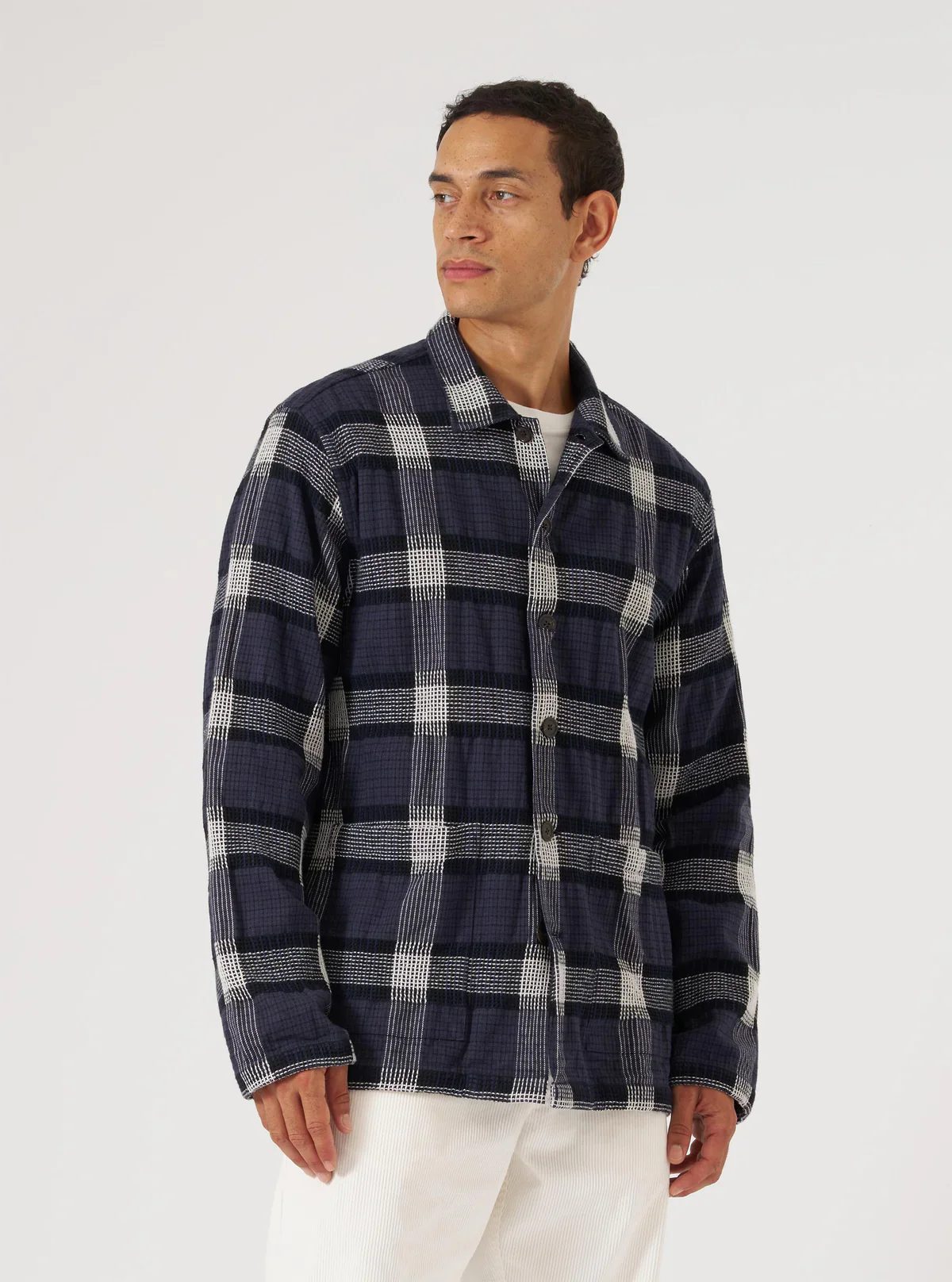 Universal Works - Easy Overshirt in Charcoal Polka Check - Image 5