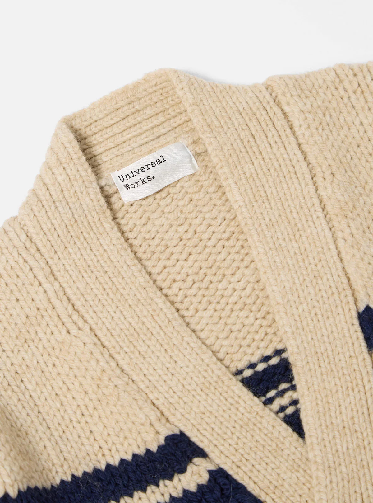 Universal Works - Langdale Cardigan Sand Chunky Knit Stripe - Image 3