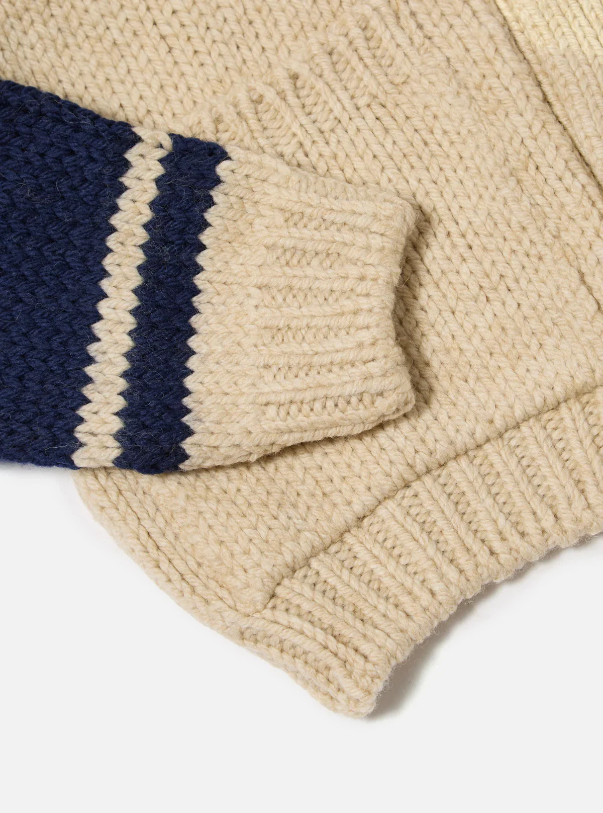 Universal Works - Langdale Cardigan Sand Chunky Knit Stripe - Image 5