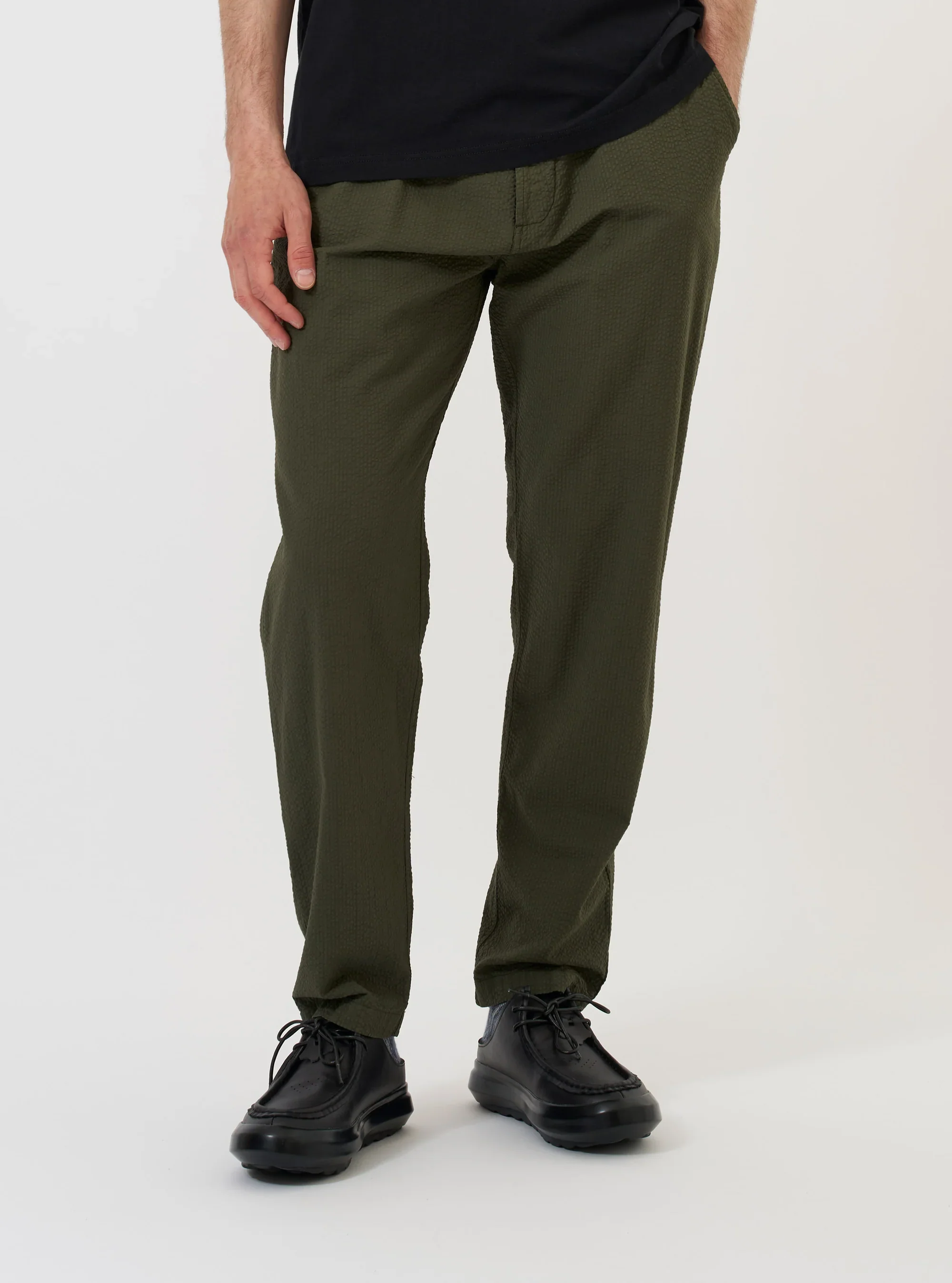 Universal Works - Merida Seersucker Military Chino in Olive - Image 4