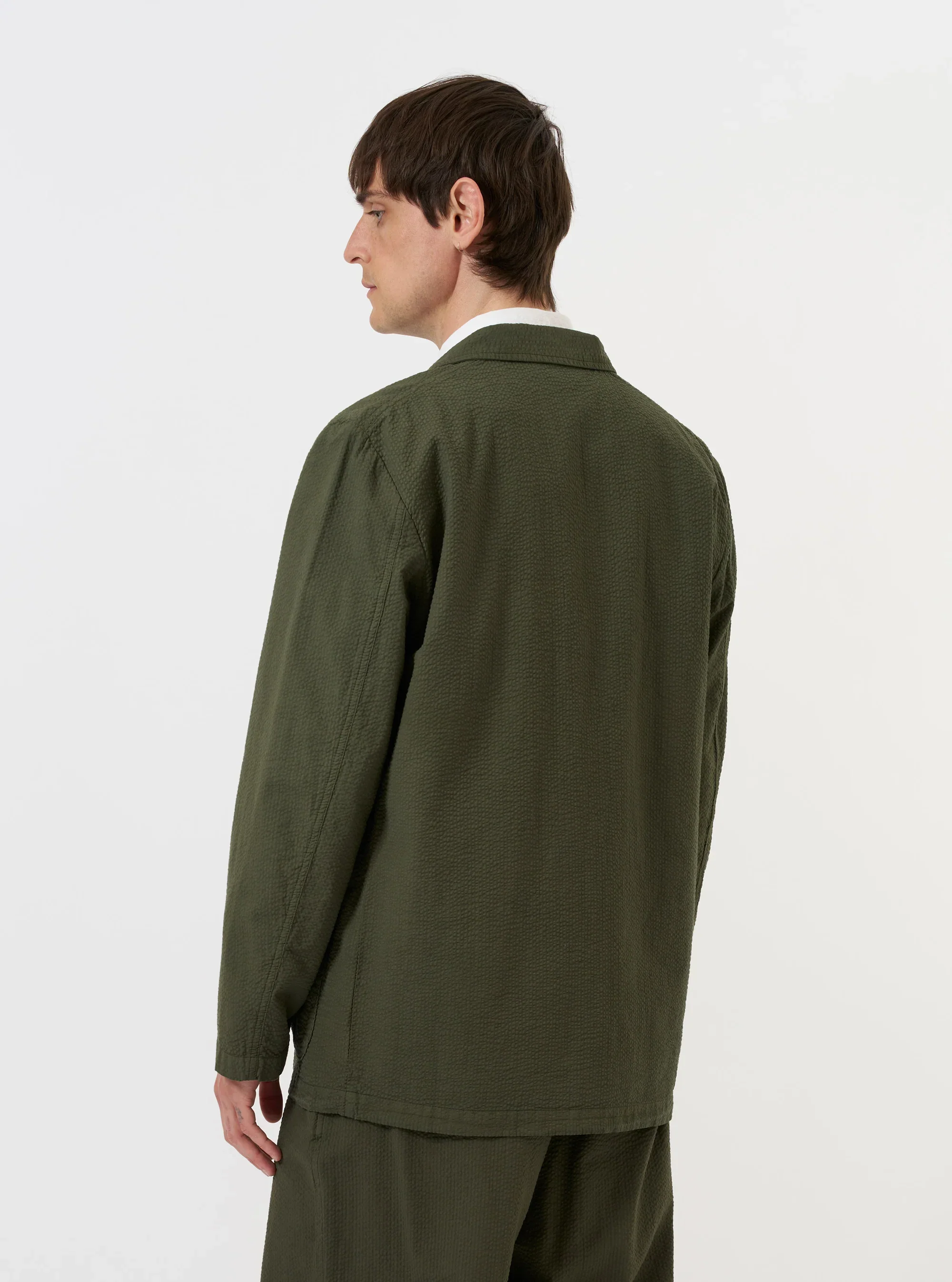 Universal Works - Merida Seersucker Three Button Jacket in Olive - Image 5