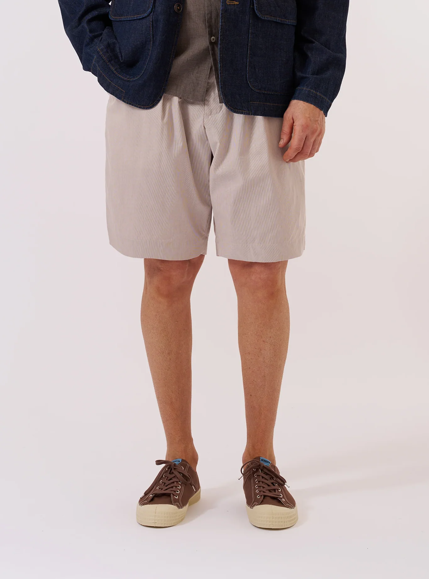 Universal Works - Pleated Track Short in Brown Kennedy Stripe - Image 4