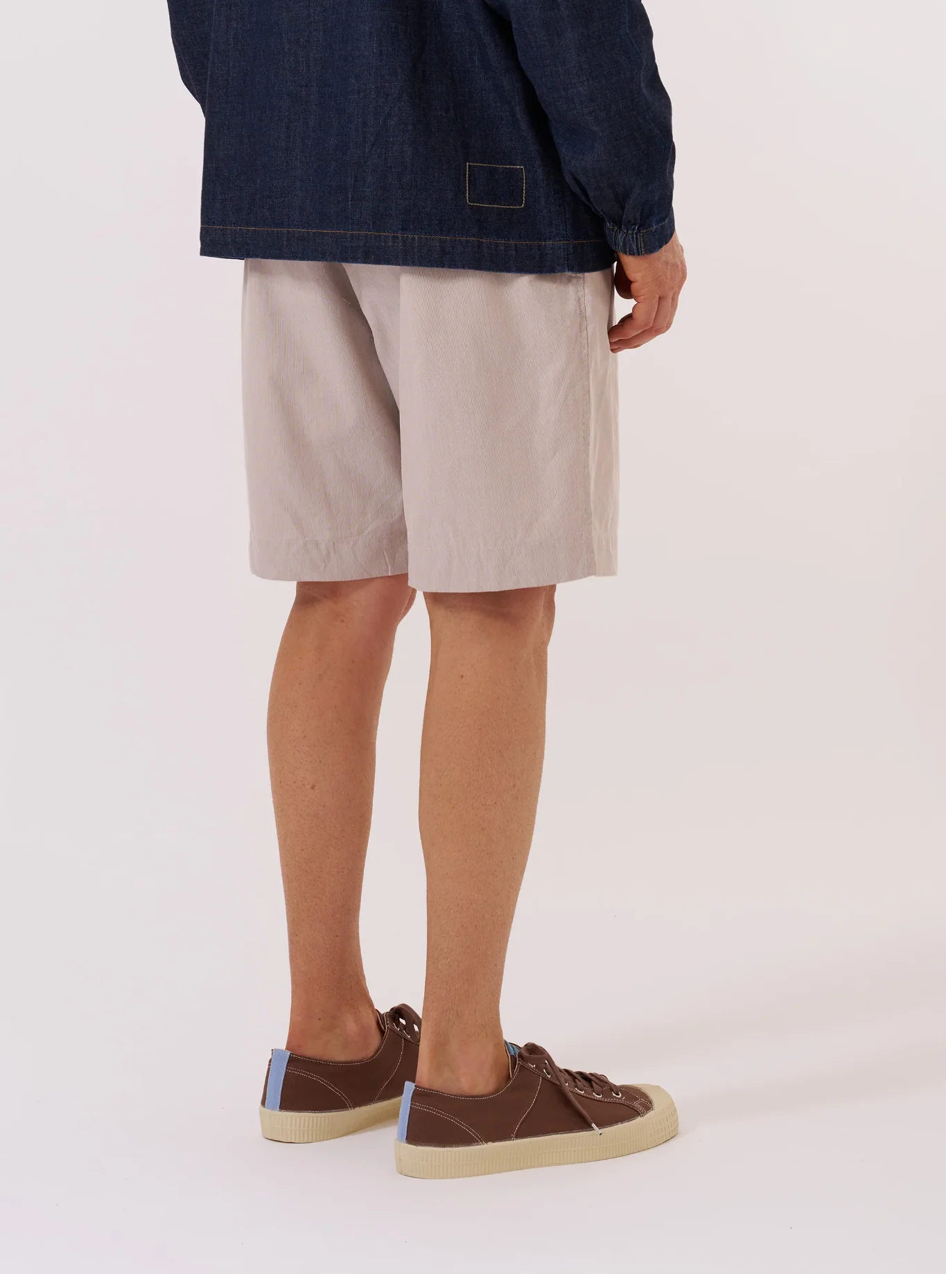 Universal Works - Pleated Track Short in Brown Kennedy Stripe - Image 5