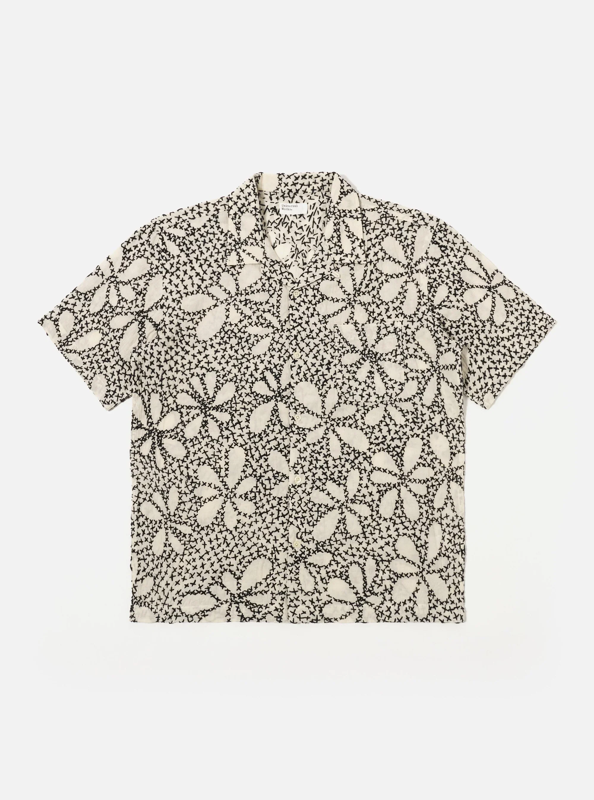Universal Works - Road Shirt in Ecru/Black Kantha Flower