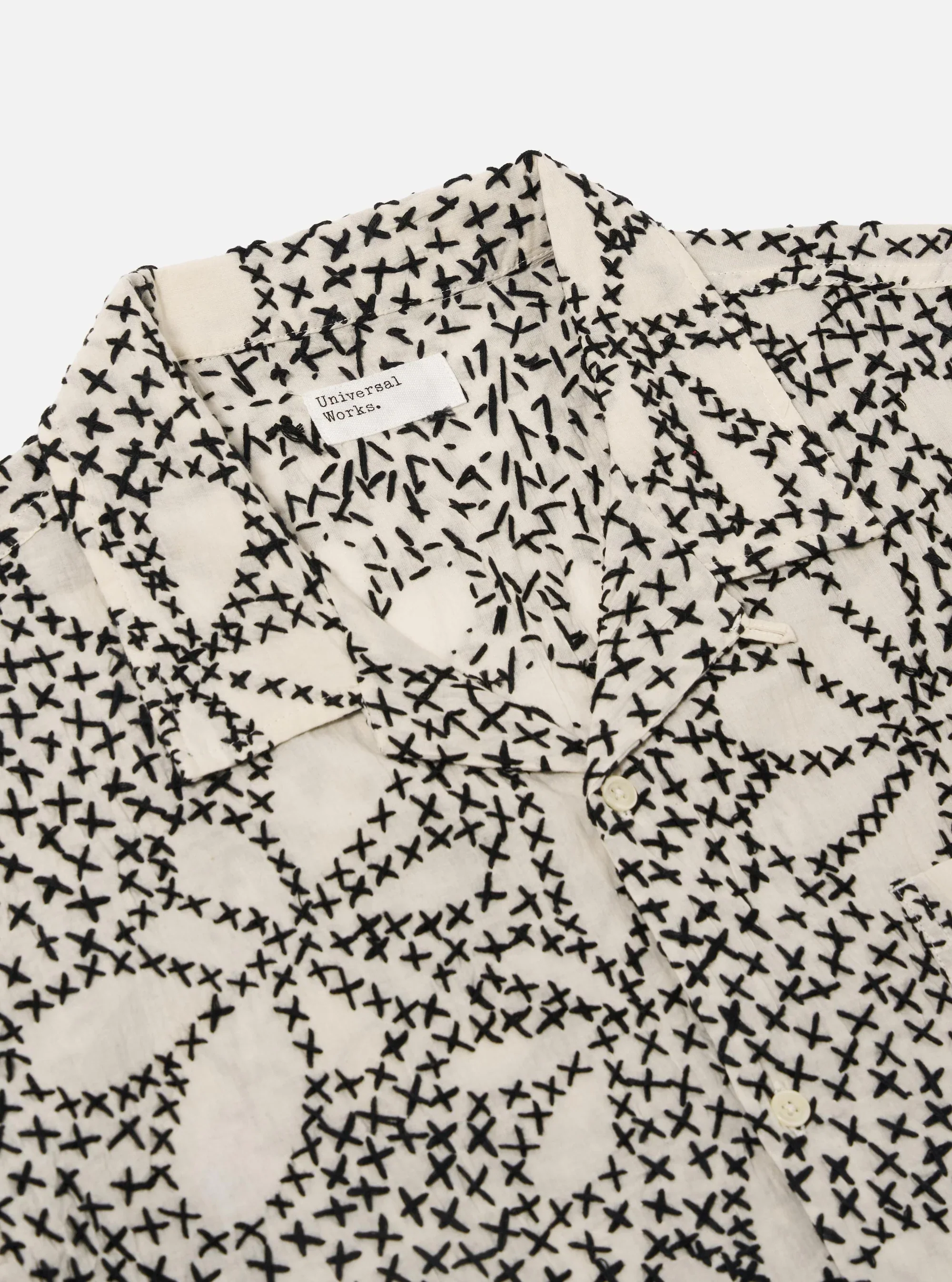 Universal Works - Road Shirt in Ecru/Black Kantha Flower - Image 3