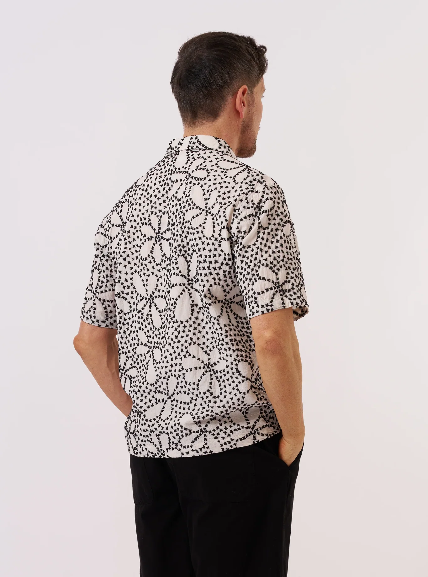 Universal Works - Road Shirt in Ecru/Black Kantha Flower - Image 6
