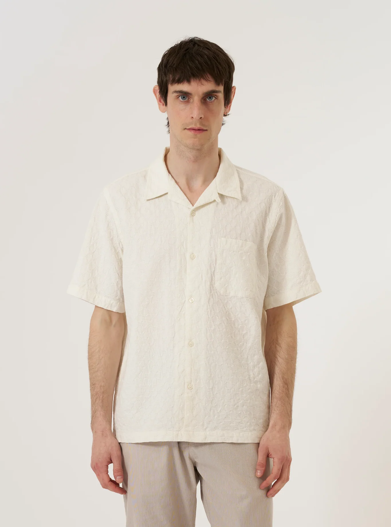 Universal Works - Road Shirt in Ecru Dot Waffle - Image 5