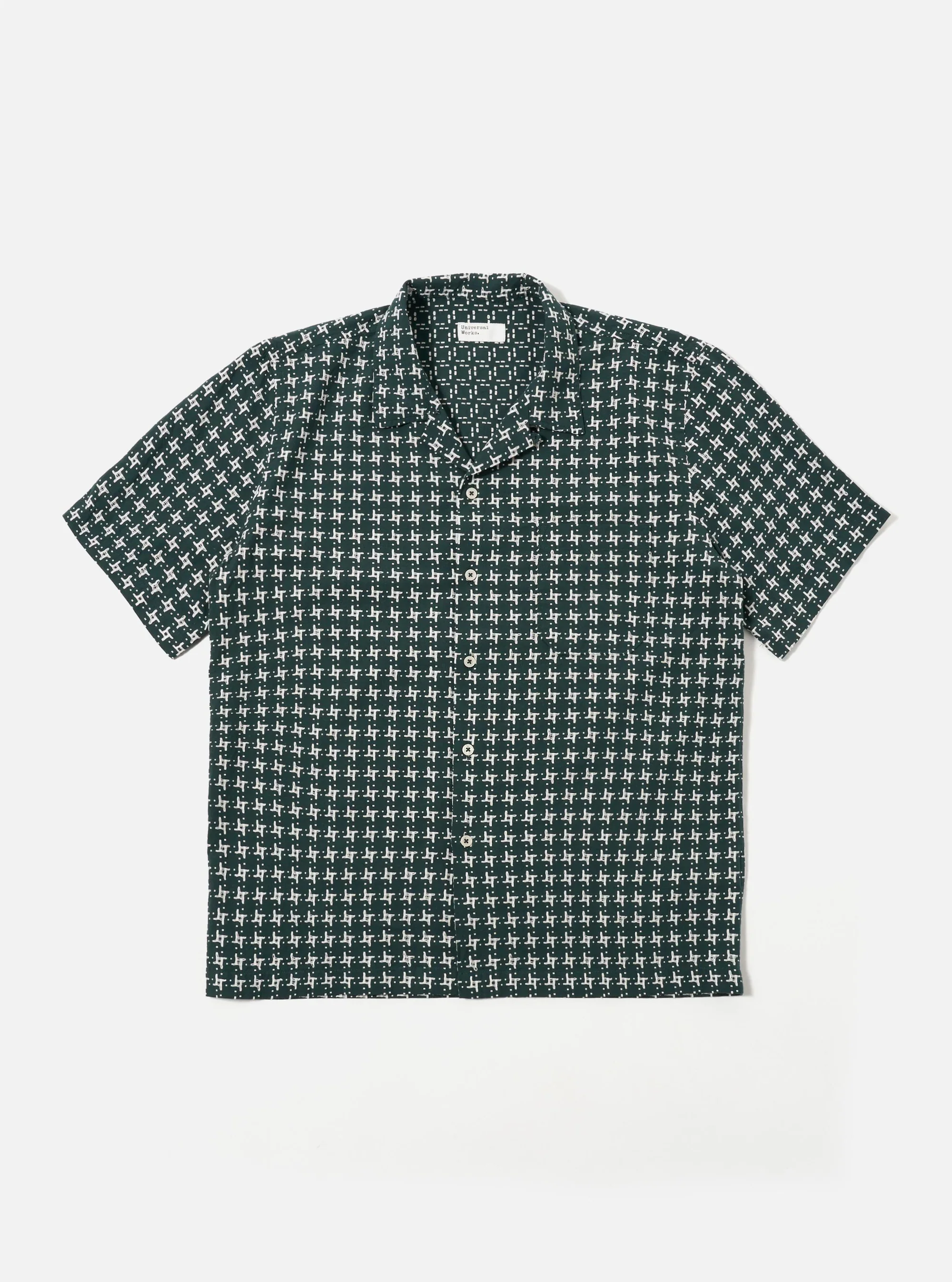 Universal Works - Road Shirt in Green/White Rhodes 8 Cotton