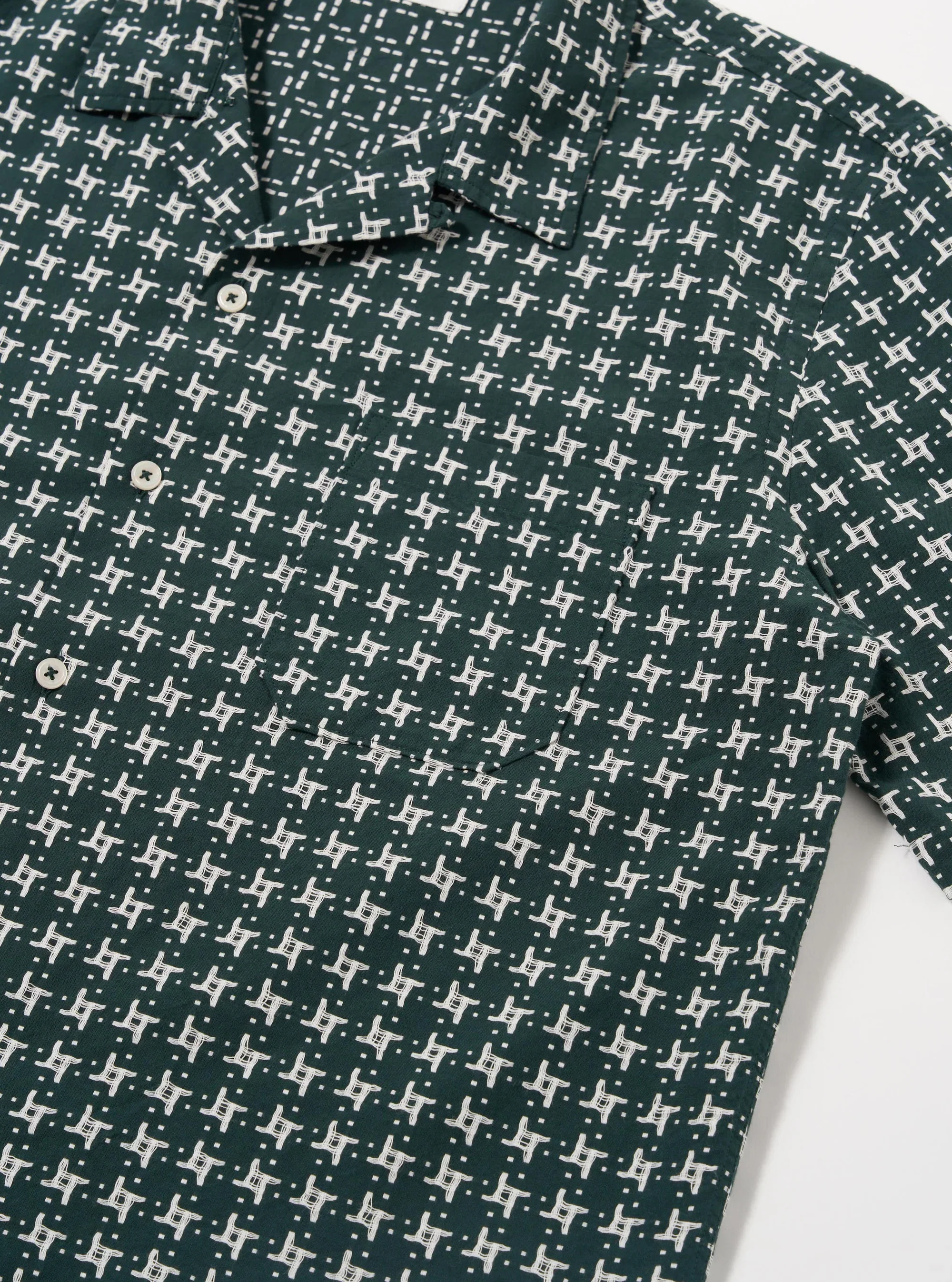 Universal Works - Road Shirt in Green/White Rhodes 8 Cotton - Image 3