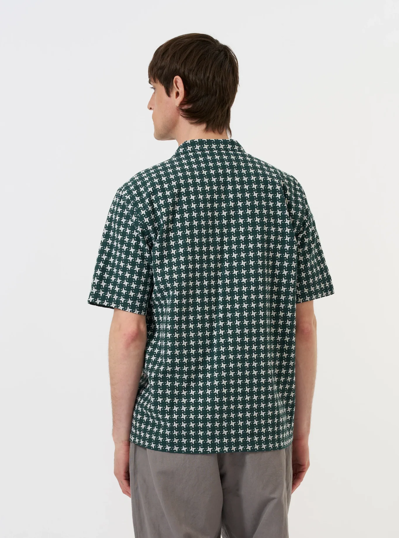 Universal Works - Road Shirt in Green/White Rhodes 8 Cotton - Image 6