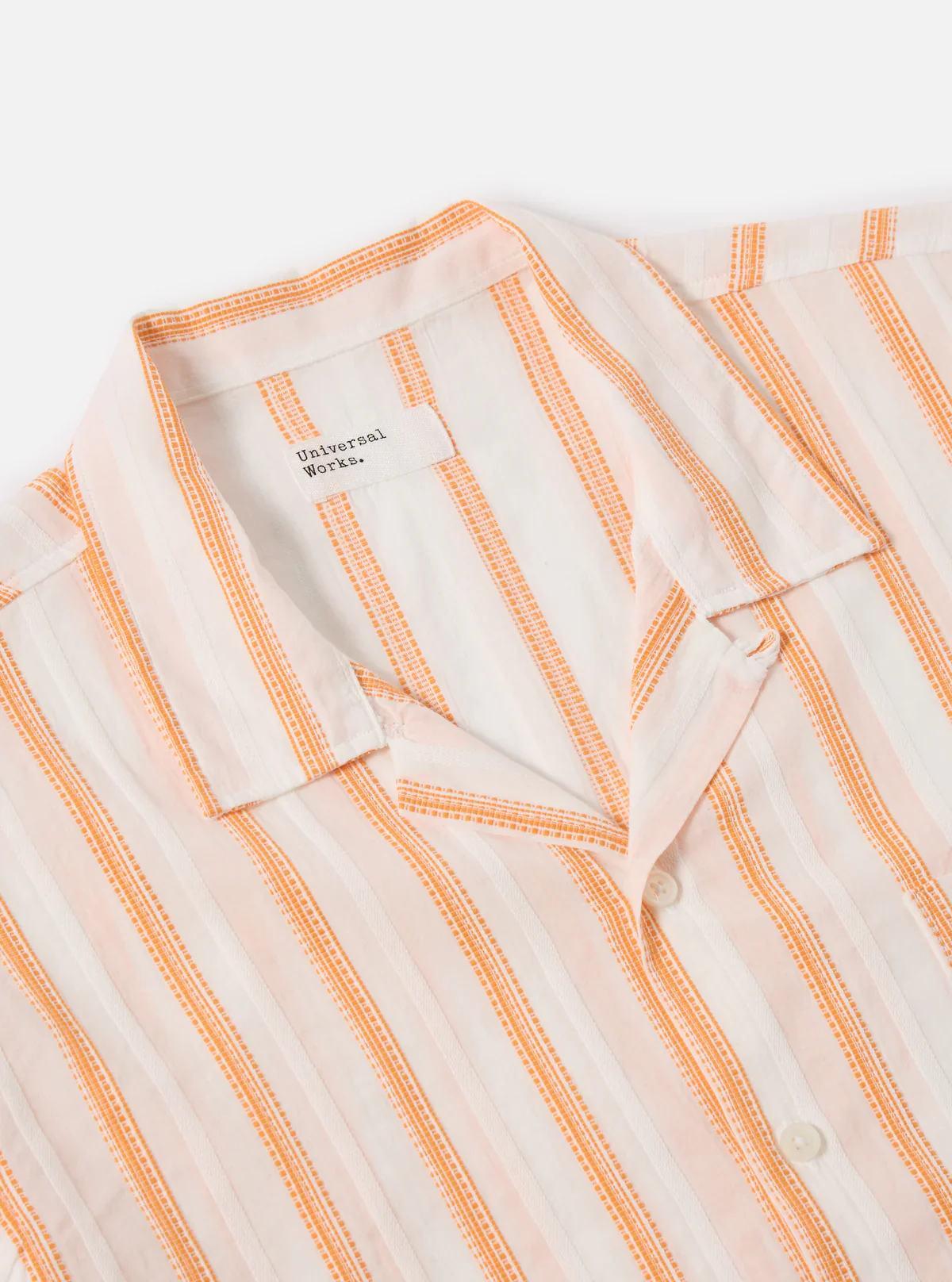 Universal Works - Road Shirt in White/Orange Fans Stripe Cotton - Image 3