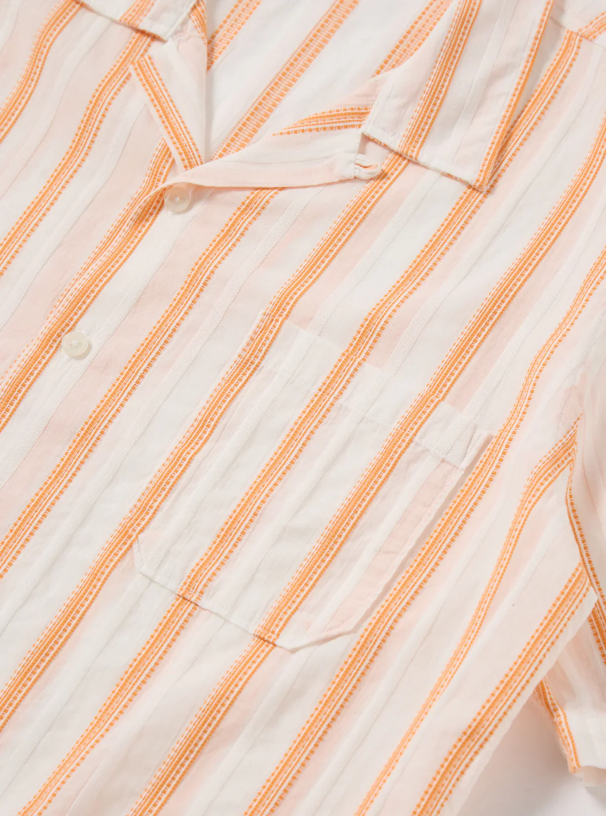 Universal Works - Road Shirt in White/Orange Fans Stripe Cotton - Image 4