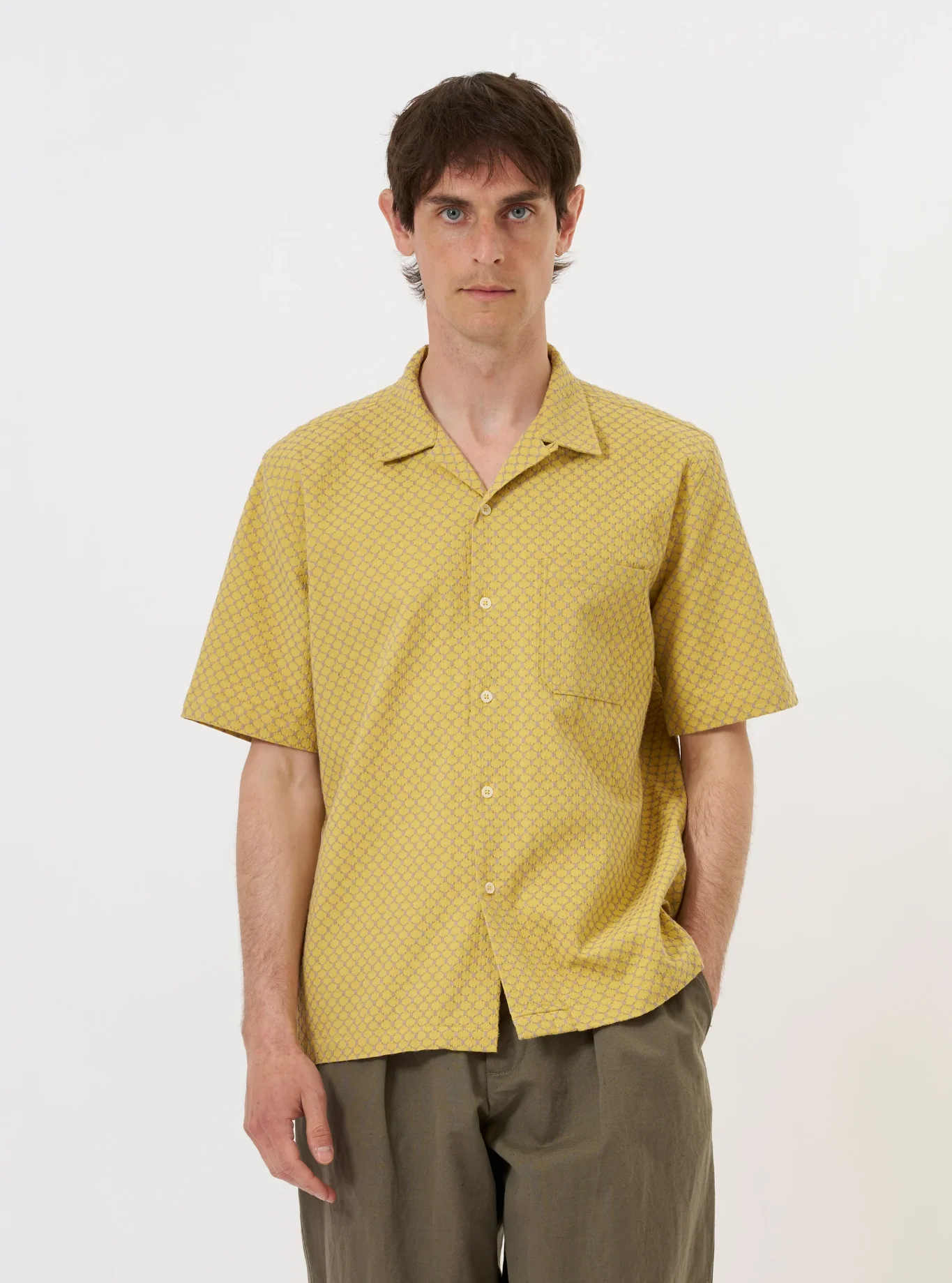 Universal Works - Road Shirt in Yellow Mykonos Cotton - Image 4