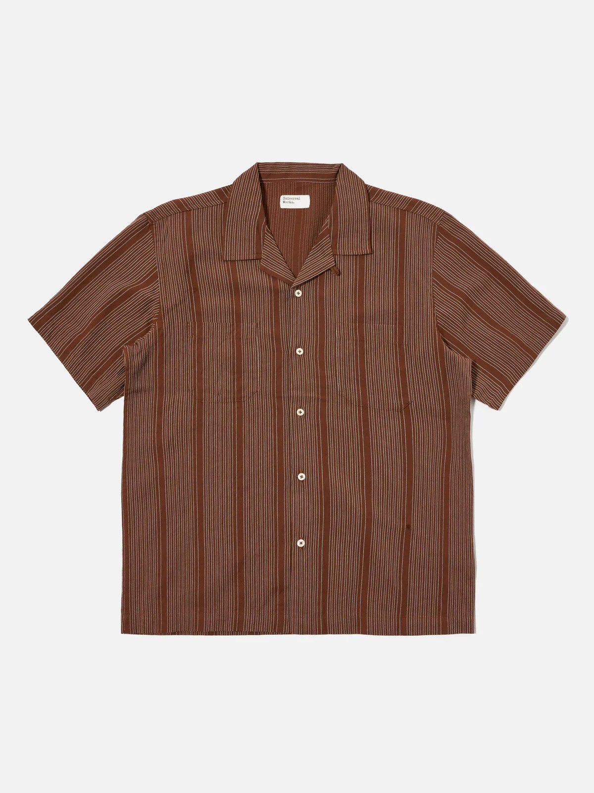 Universal Works - Sal Road Shirt in Brown Kantha Stripe