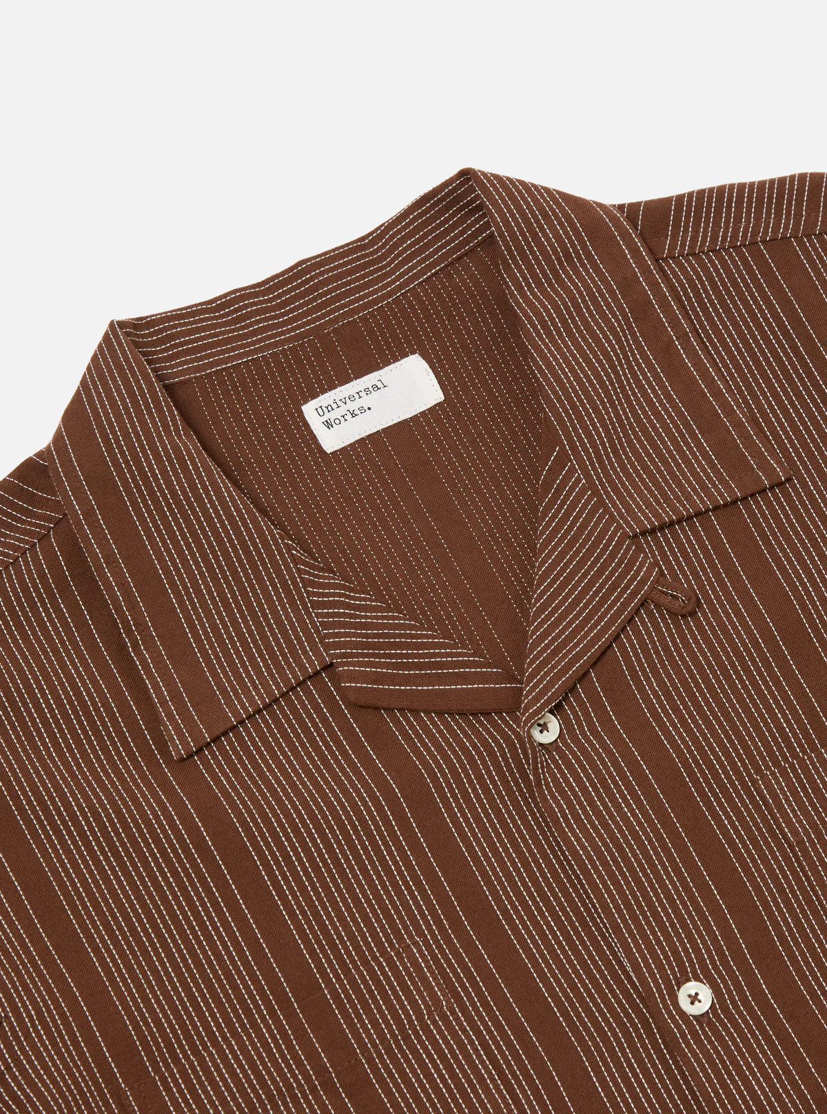 Universal Works - Sal Road Shirt in Brown Kantha Stripe - Image 3