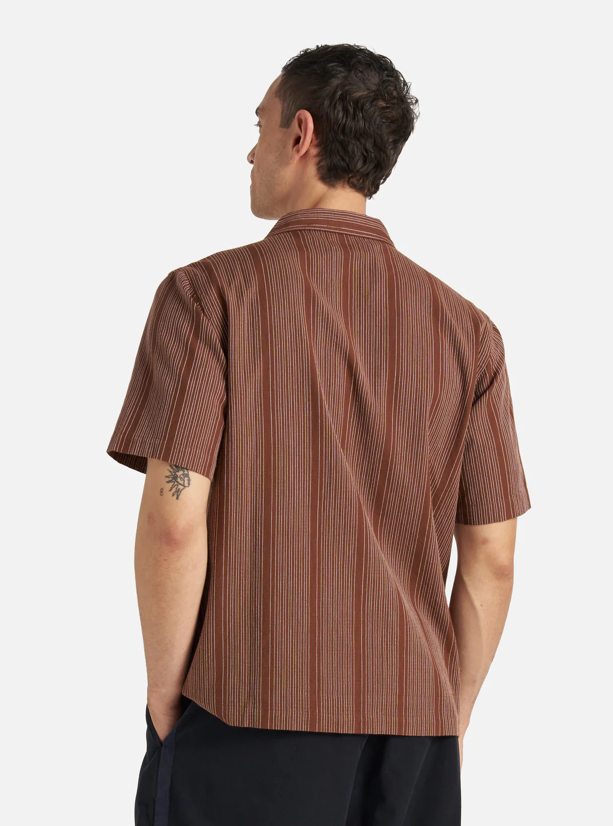 Universal Works - Sal Road Shirt in Brown Kantha Stripe - Image 7