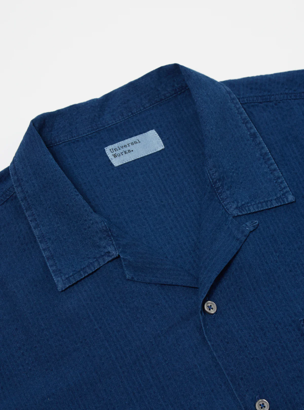 Universal Works - Road Shirt in Washed Indigo Seersucker - Image 3