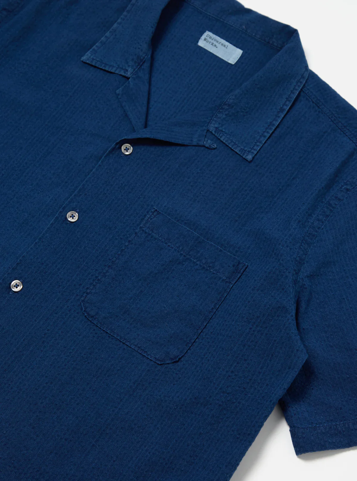 Universal Works - Road Shirt in Washed Indigo Seersucker - Image 4