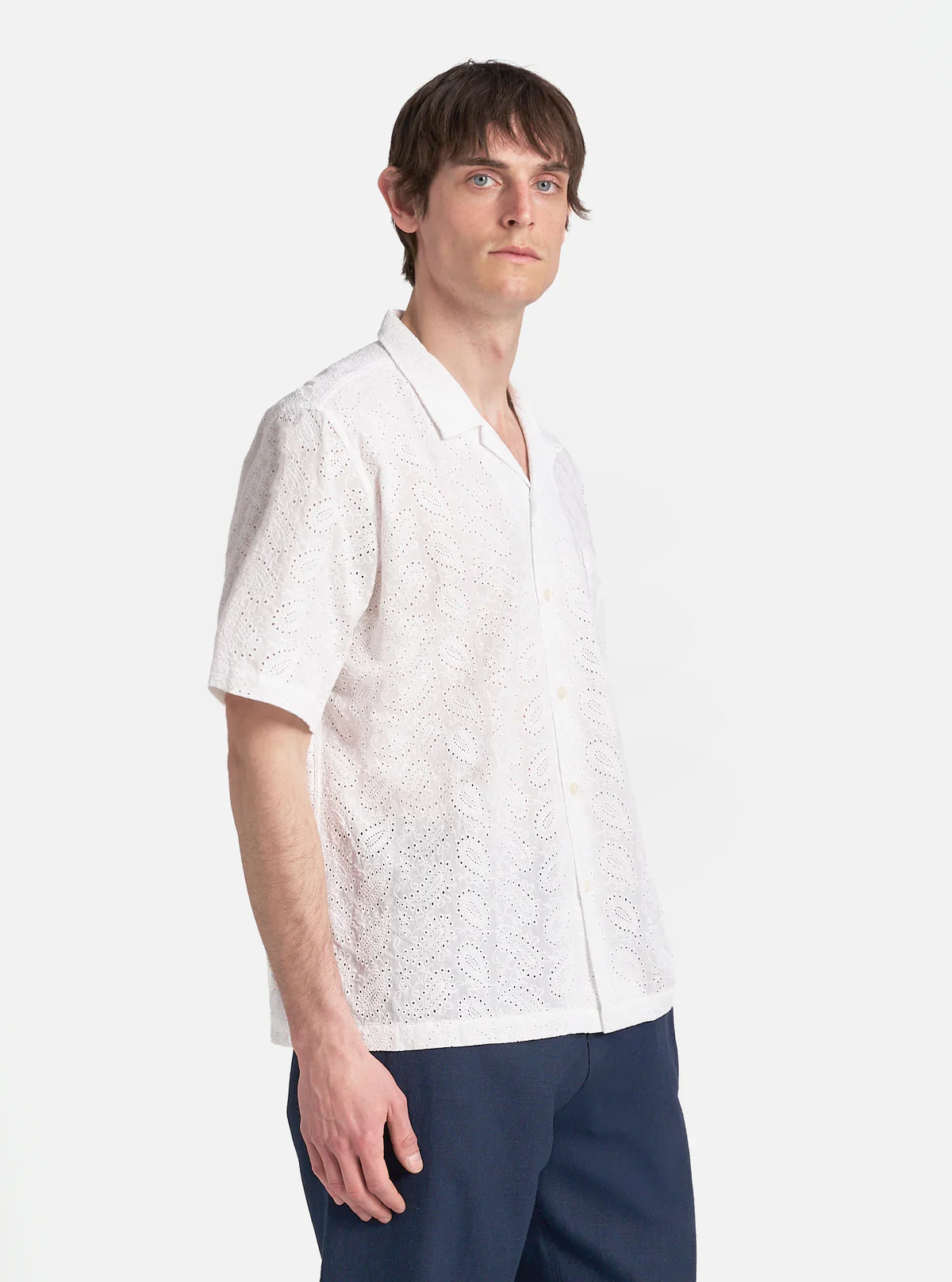 Universal Works - Road Shirt in White Hacoba - Image 7