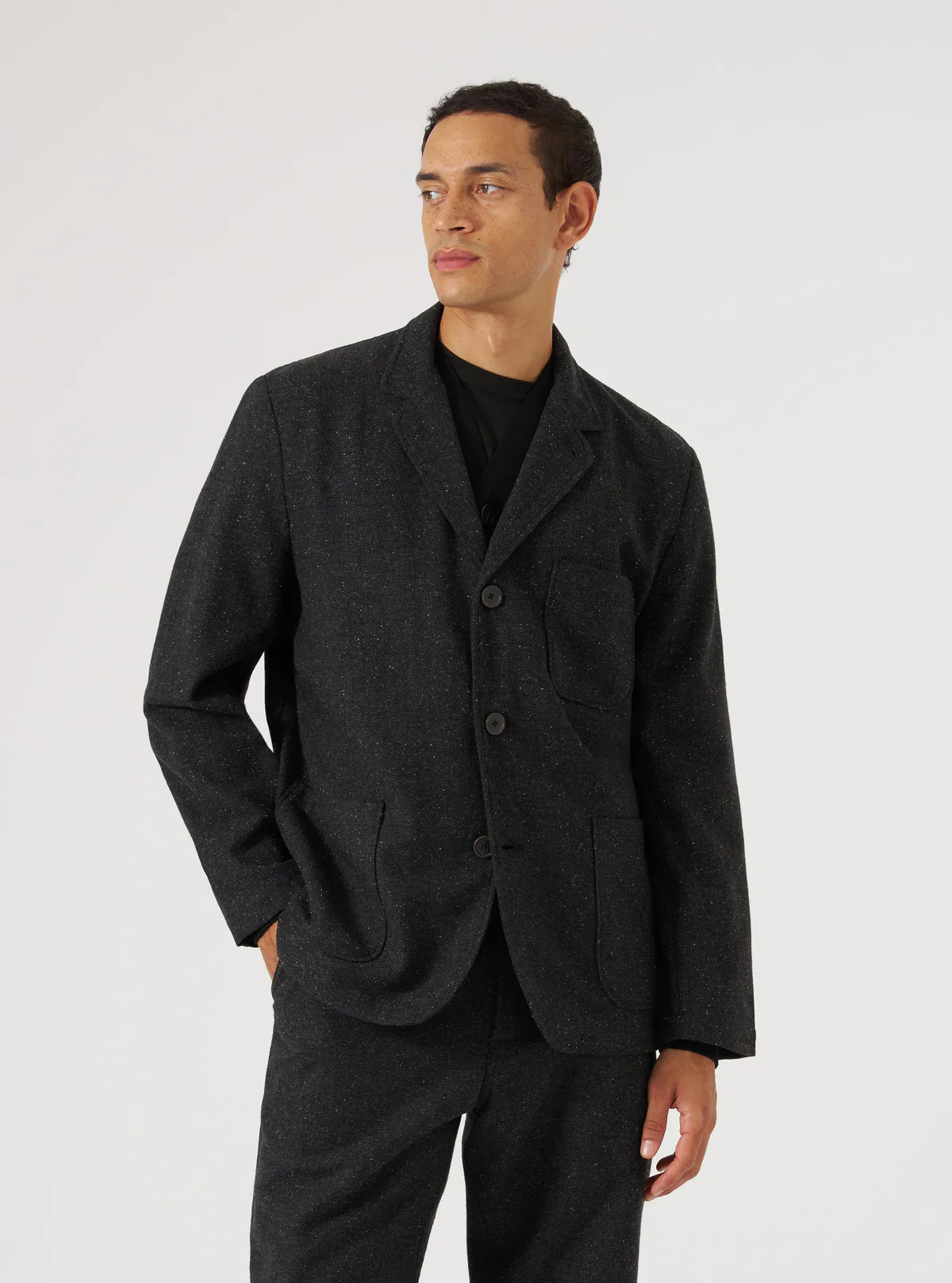 Universal Works - Tweed Three Button Jacket in Black Salt N Pepper - Image 8