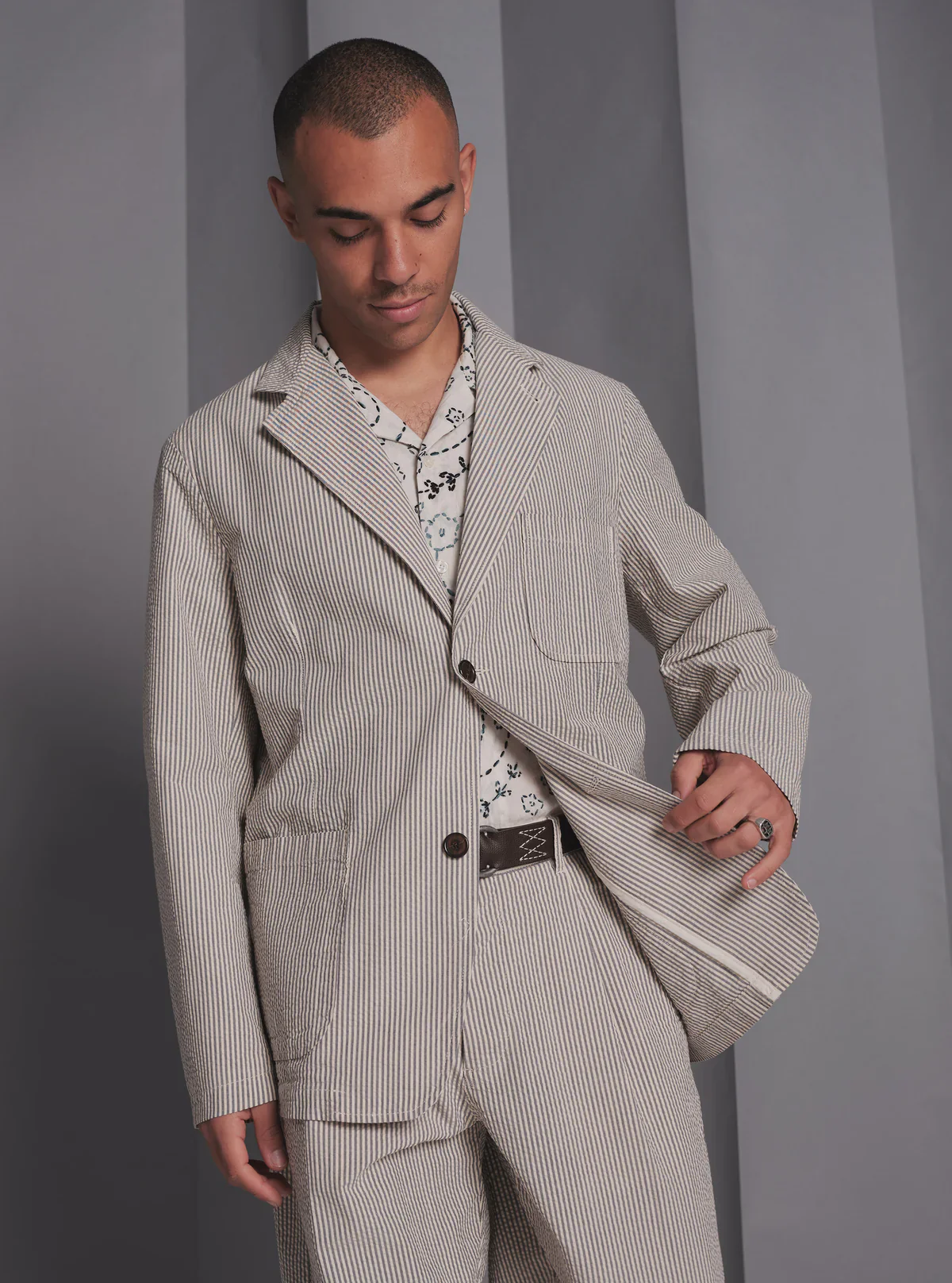 Universal Works - Two Button Jacket in Grey Derby Stripe - Image 6