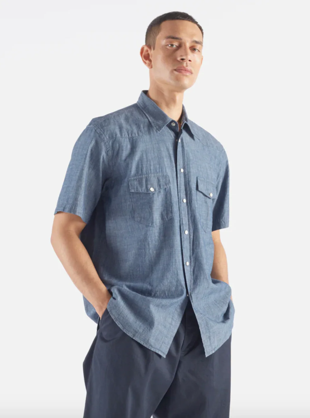 Universal Works- Western Garage Shirt Indigo Chambray - Image 3