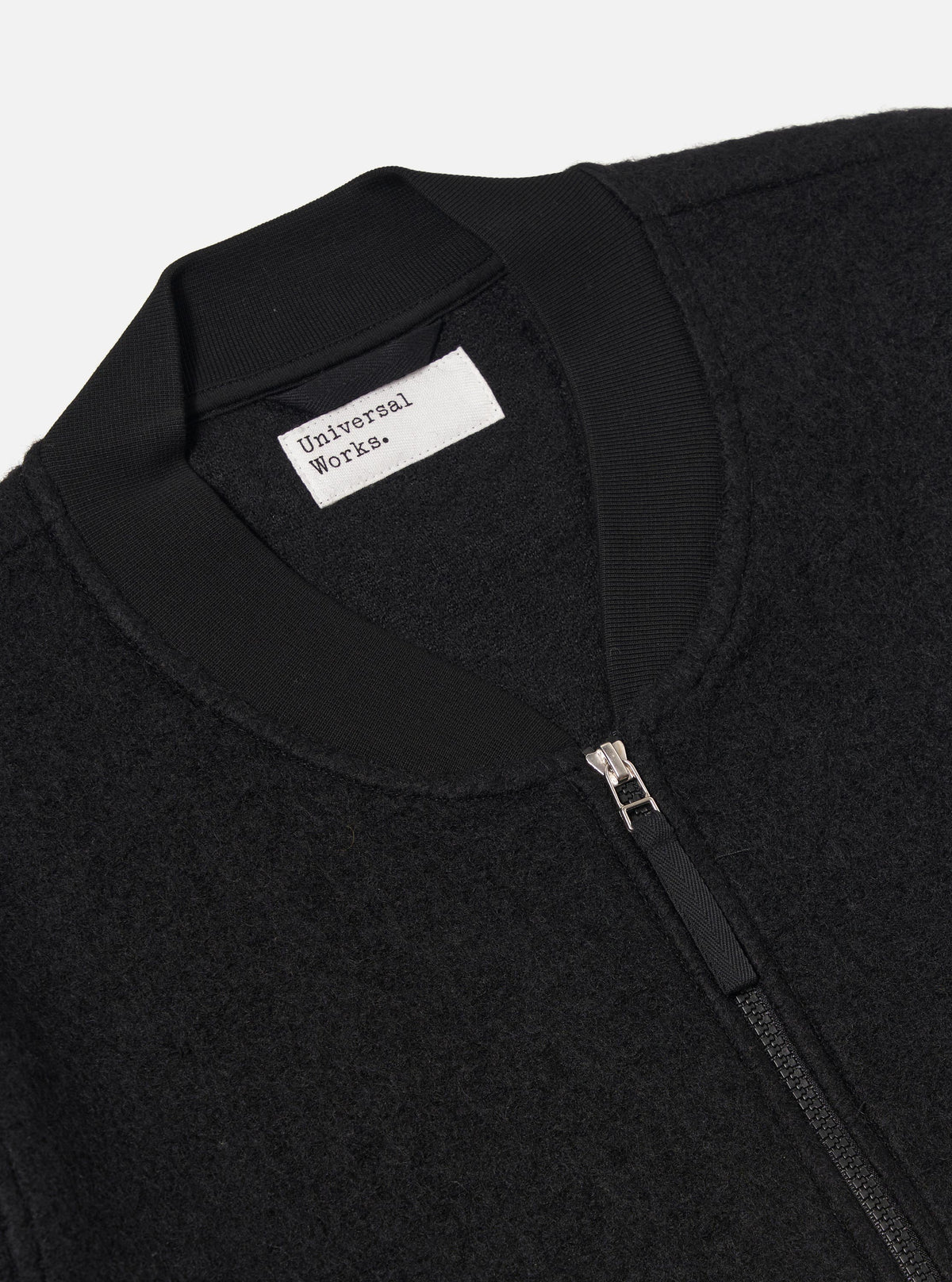 Universal Works - Wool Fleece Zip Bomber in Black - Image 3