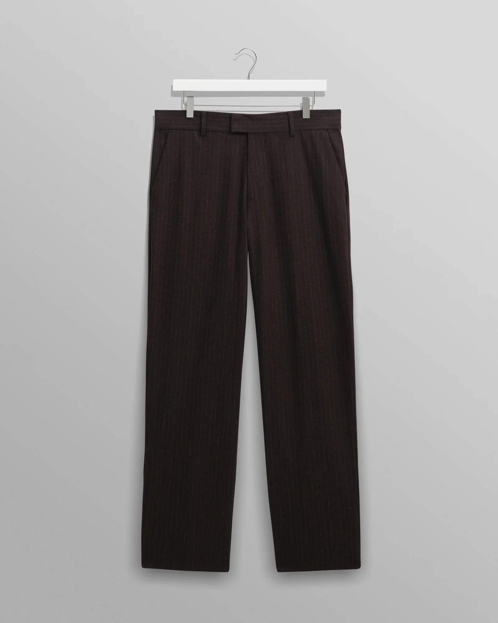 Wax London - Aston Dark Brown Wool Pinstripe Trousers