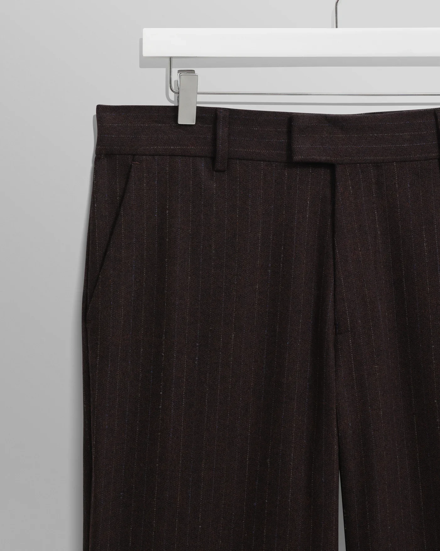 Wax London - Aston Dark Brown Wool Pinstripe Trousers - Image 3