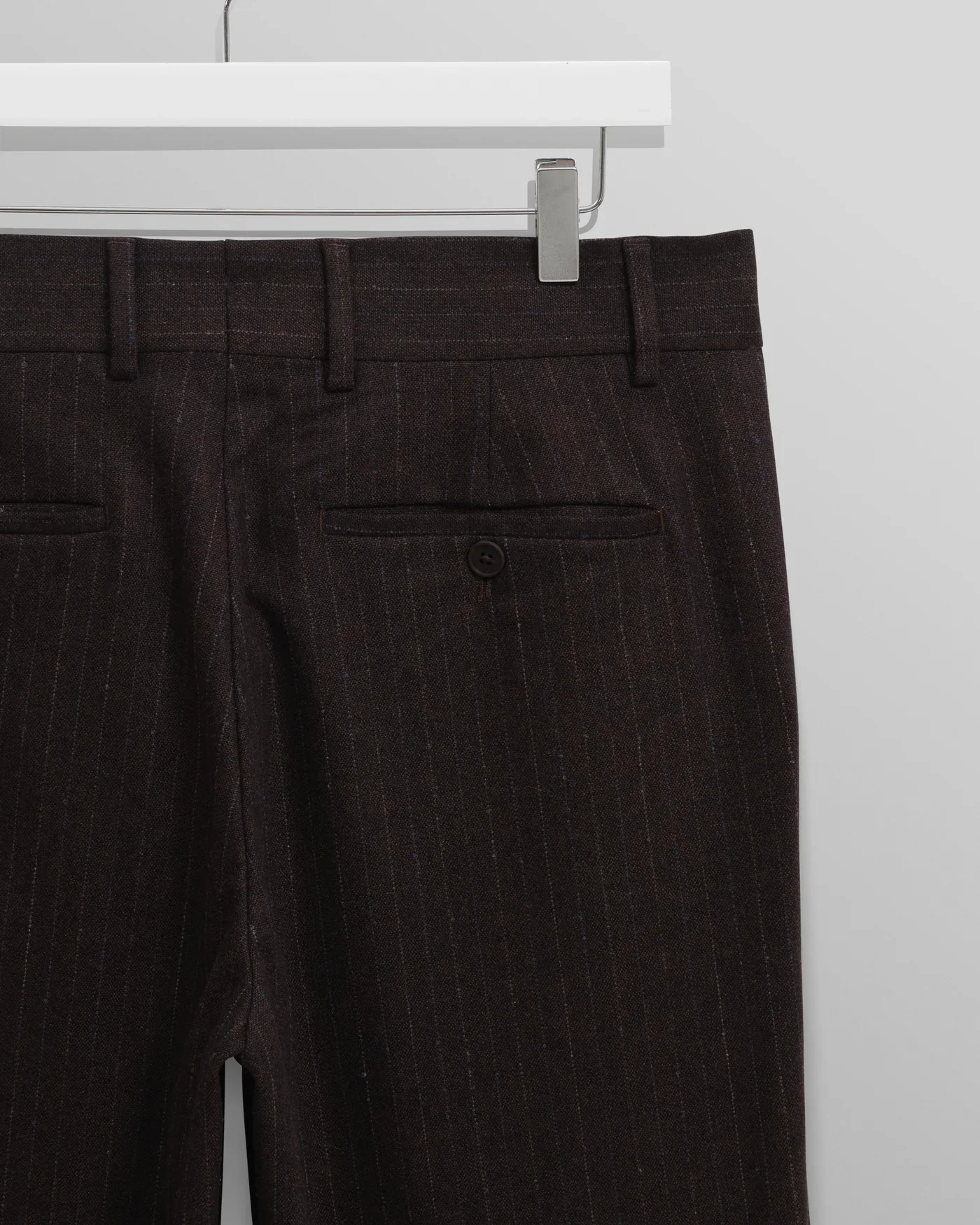 Wax London - Aston Dark Brown Wool Pinstripe Trousers - Image 4
