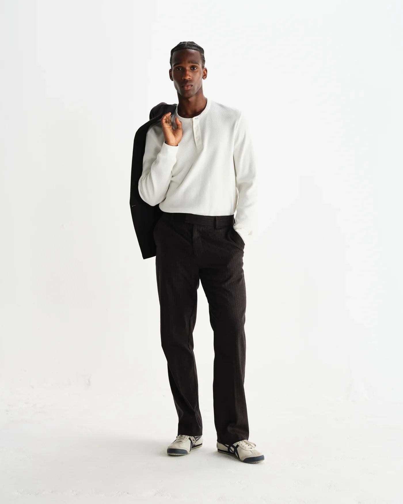 Wax London - Aston Dark Brown Wool Pinstripe Trousers - Image 6
