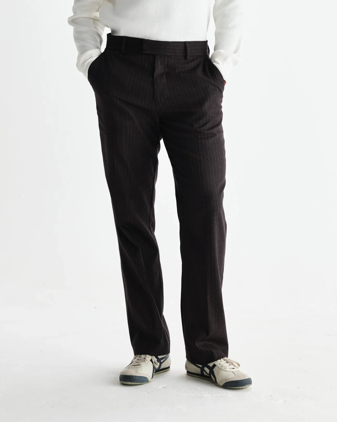 Wax London - Aston Dark Brown Wool Pinstripe Trousers - Image 7