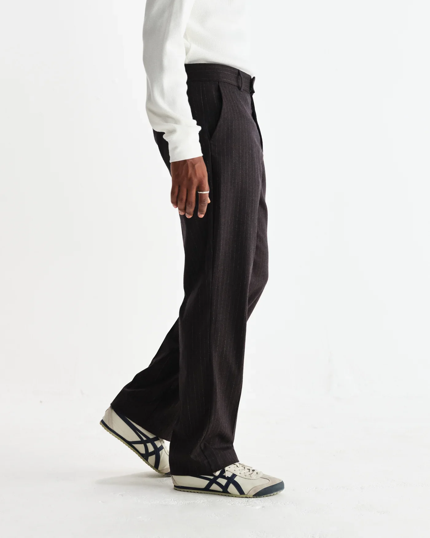 Wax London - Aston Dark Brown Wool Pinstripe Trousers - Image 8