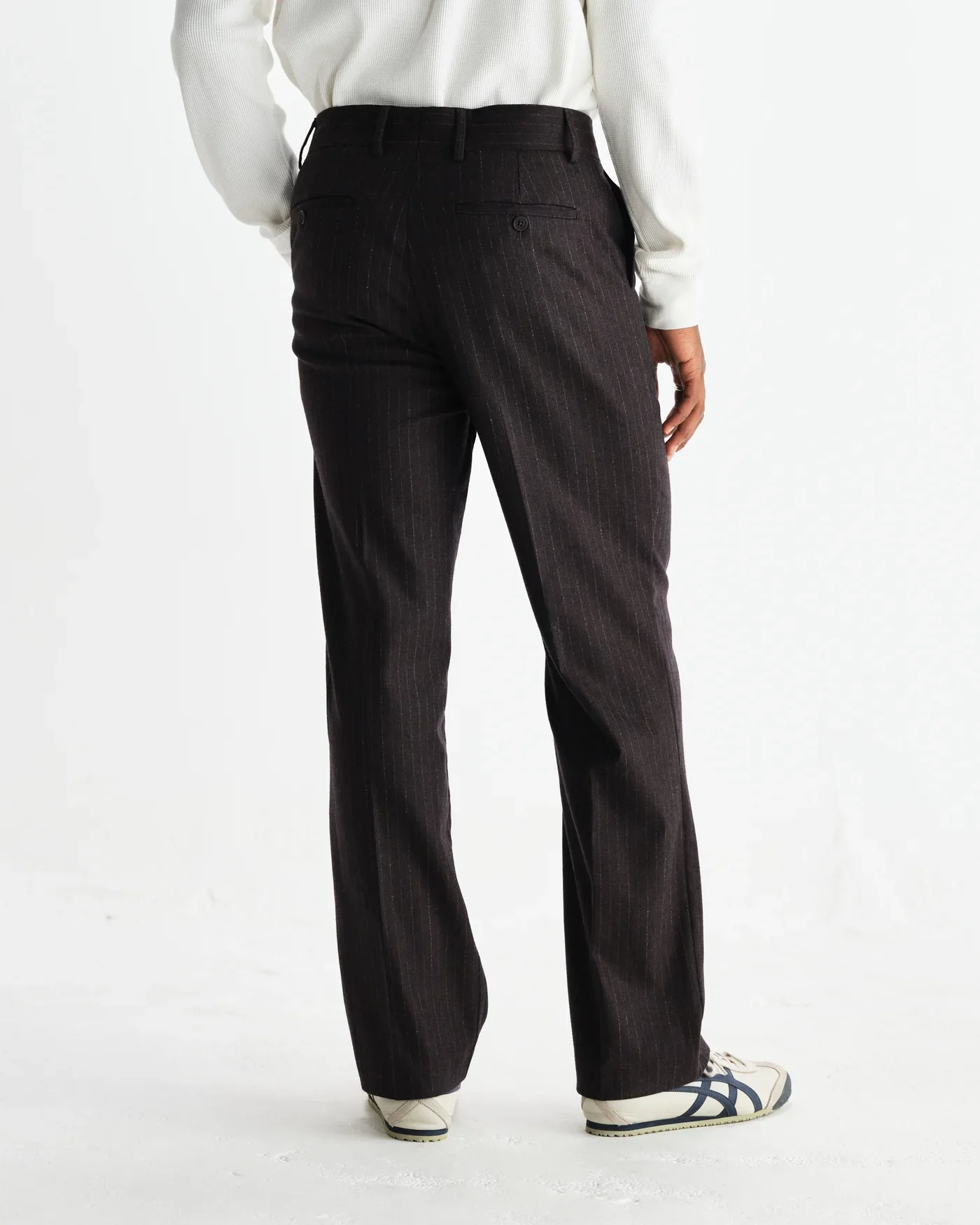 Wax London - Aston Dark Brown Wool Pinstripe Trousers - Image 9