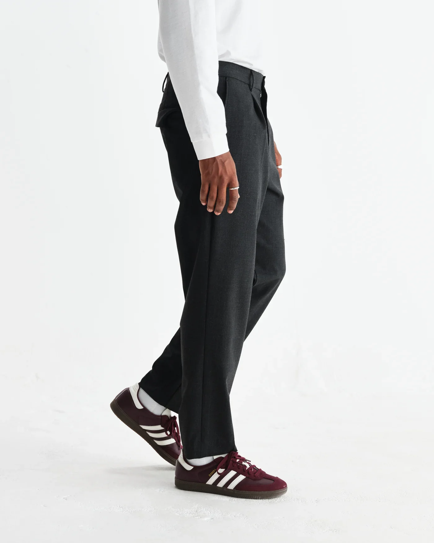 Wax London - Aubyn Charcoal Wool Blend Twill Pleated Trousers - Image 8