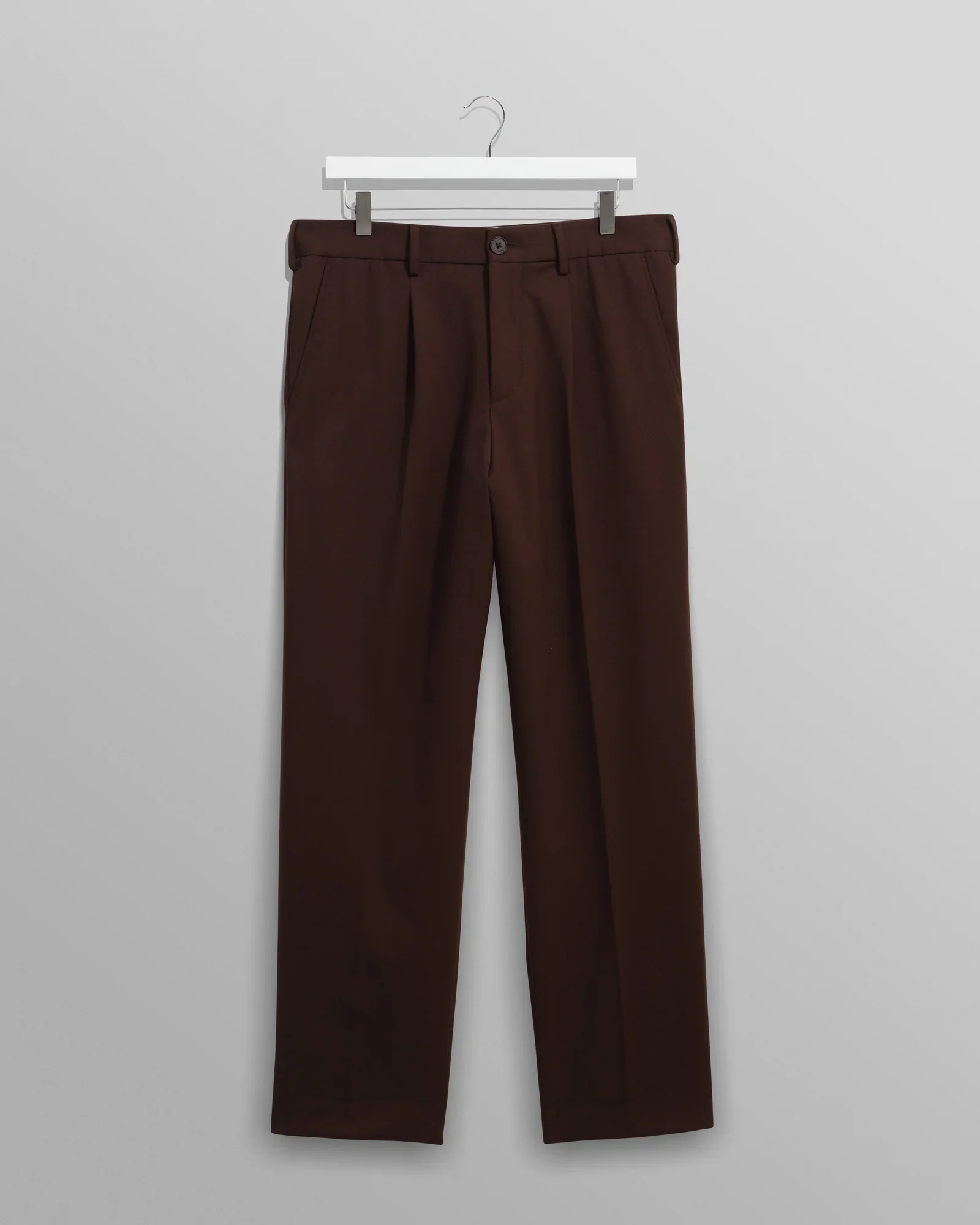 Wax London - Aubyn Dark Brown Wool Blend Twill Pleated Trousers