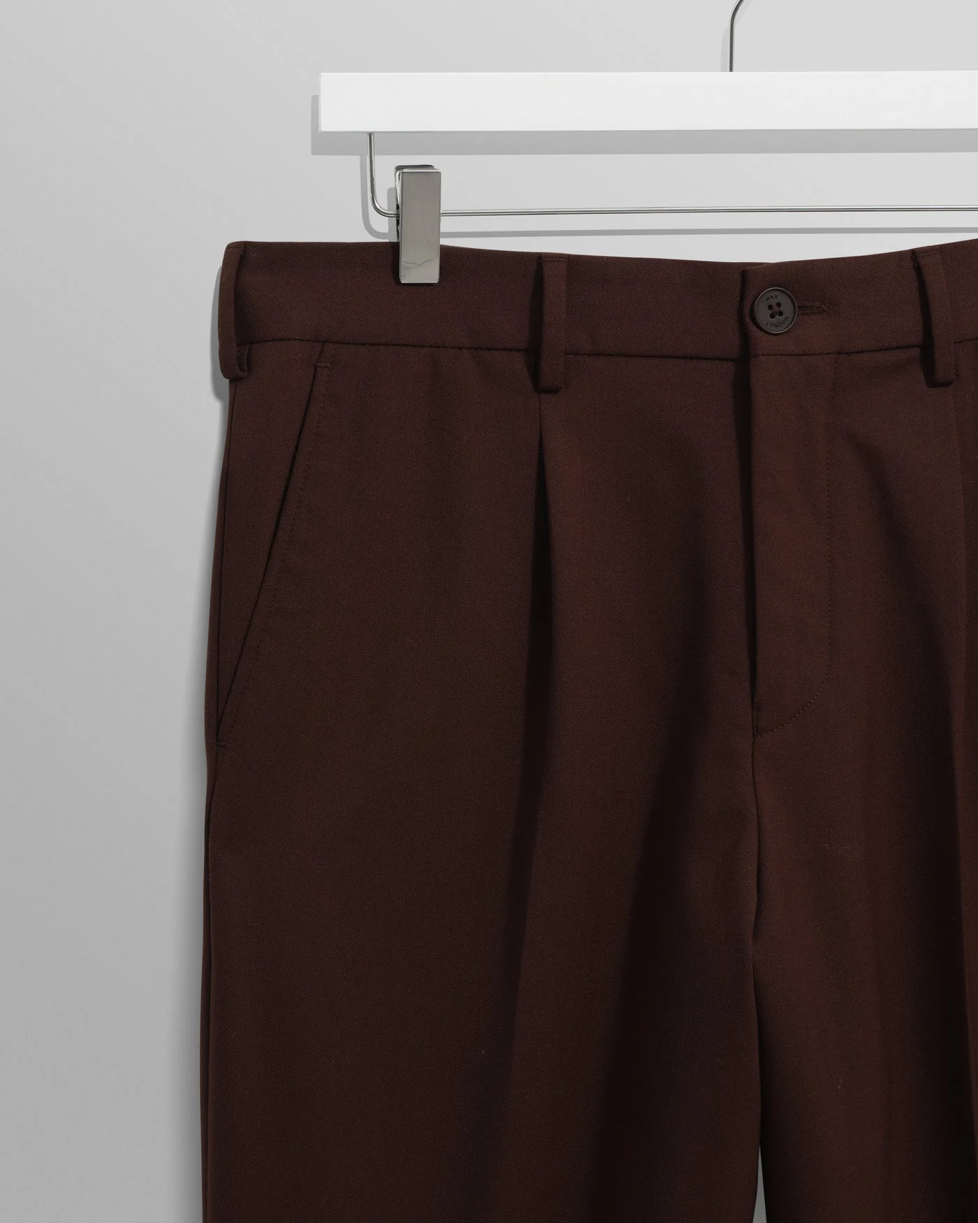Wax London - Aubyn Dark Brown Wool Blend Twill Pleated Trousers - Image 3