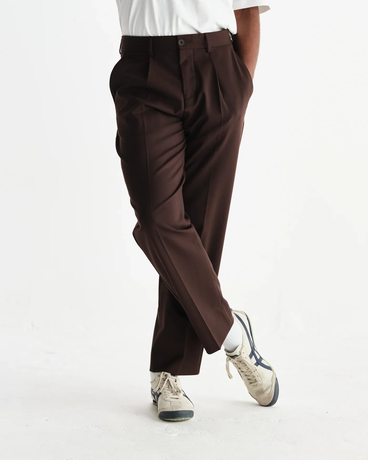 Wax London - Aubyn Dark Brown Wool Blend Twill Pleated Trousers - Image 7