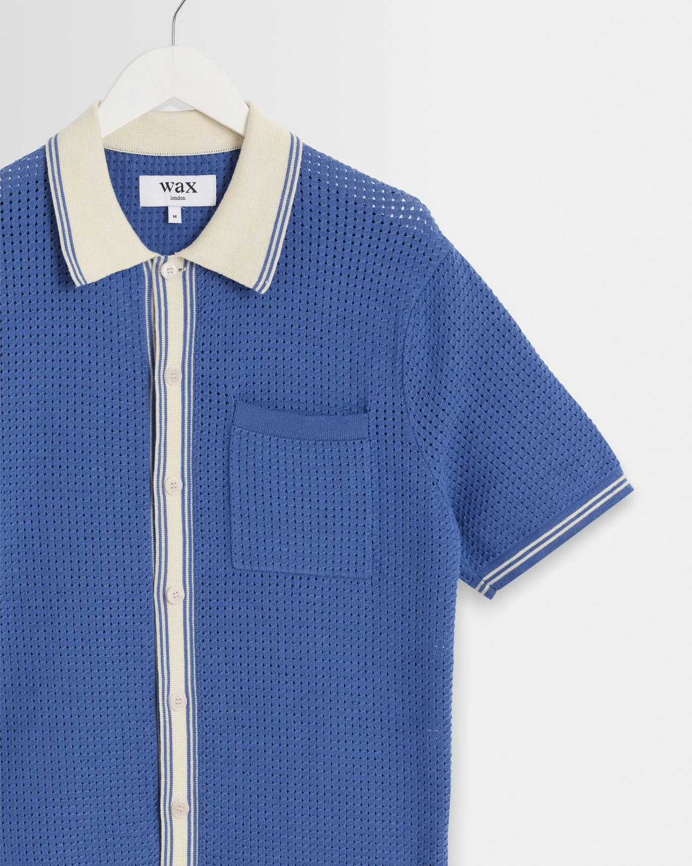 Wax London - Belle Tipped Pointelle Polo Shirt in Blue - Image 3